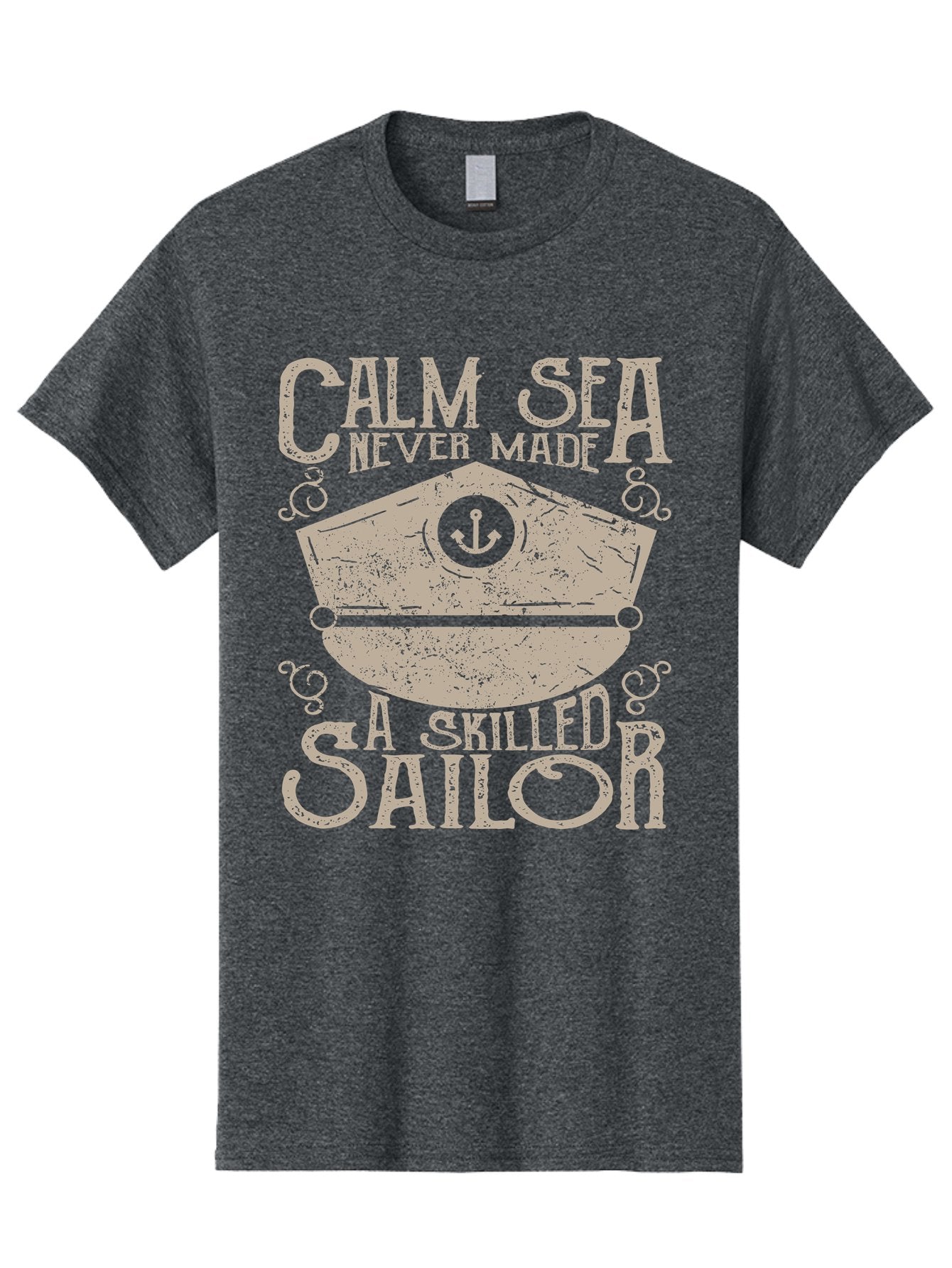Calm Sea -Men Men'S Graphic Tee, 100% Cotton, Comfortable Casual Summer Wear, Machine Washable, Sailor Quote, Nautical Theme, Motivational Phrase, Captain Hat, Anchor Symbol, Sailing Inspiration, Distressed Design, Typography Art Aae167 11