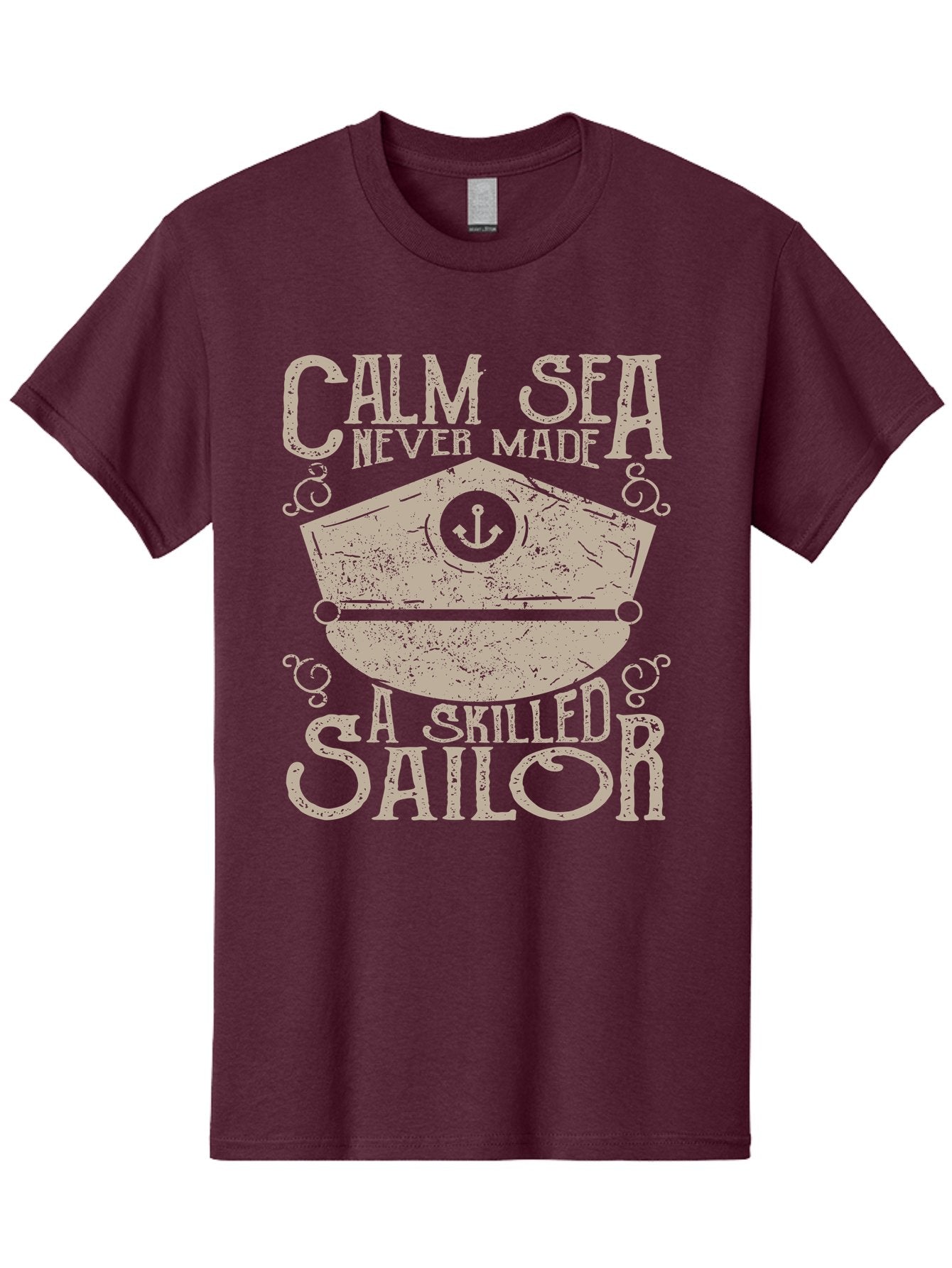 Calm Sea -Men Men'S Graphic Tee, 100% Cotton, Comfortable Casual Summer Wear, Machine Washable, Sailor Quote, Nautical Theme, Motivational Phrase, Captain Hat, Anchor Symbol, Sailing Inspiration, Distressed Design, Typography Art Aae167 7