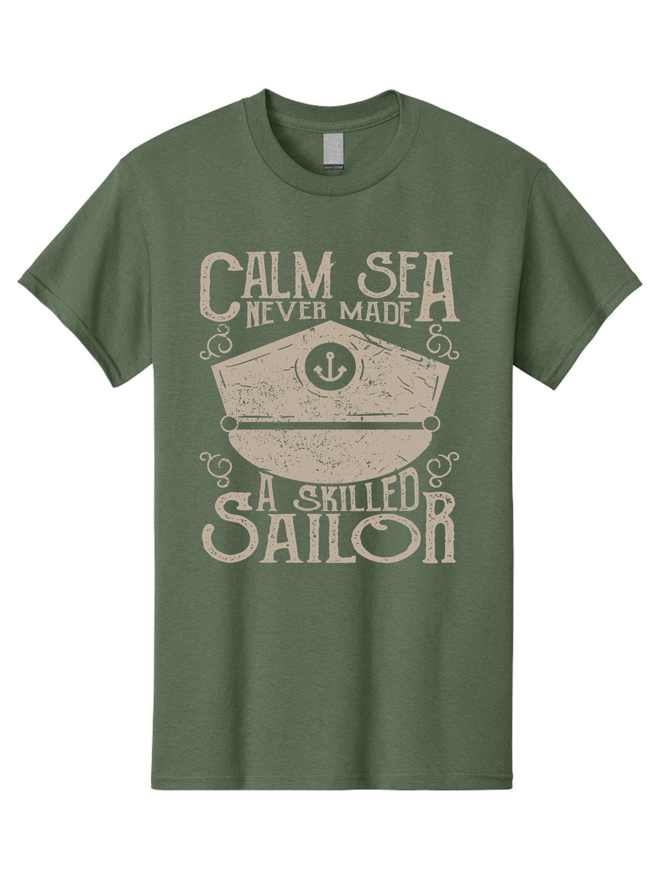 Calm Sea -Men Men'S Graphic Tee, 100% Cotton, Comfortable Casual Summer Wear, Machine Washable, Sailor Quote, Nautical Theme, Motivational Phrase, Captain Hat, Anchor Symbol, Sailing Inspiration, Distressed Design, Typography Art Aae167 14