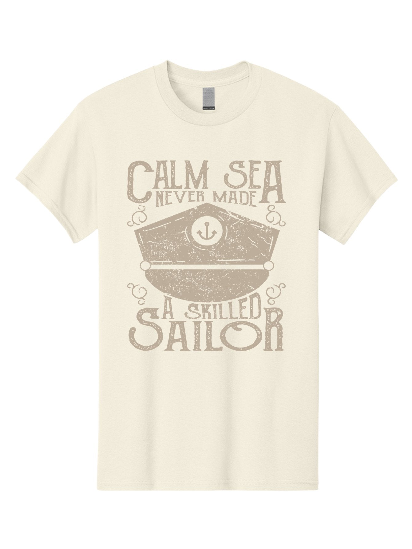 Calm Sea -Men Men'S Graphic Tee, 100% Cotton, Comfortable Casual Summer Wear, Machine Washable, Sailor Quote, Nautical Theme, Motivational Phrase, Captain Hat, Anchor Symbol, Sailing Inspiration, Distressed Design, Typography Art Aae167 6