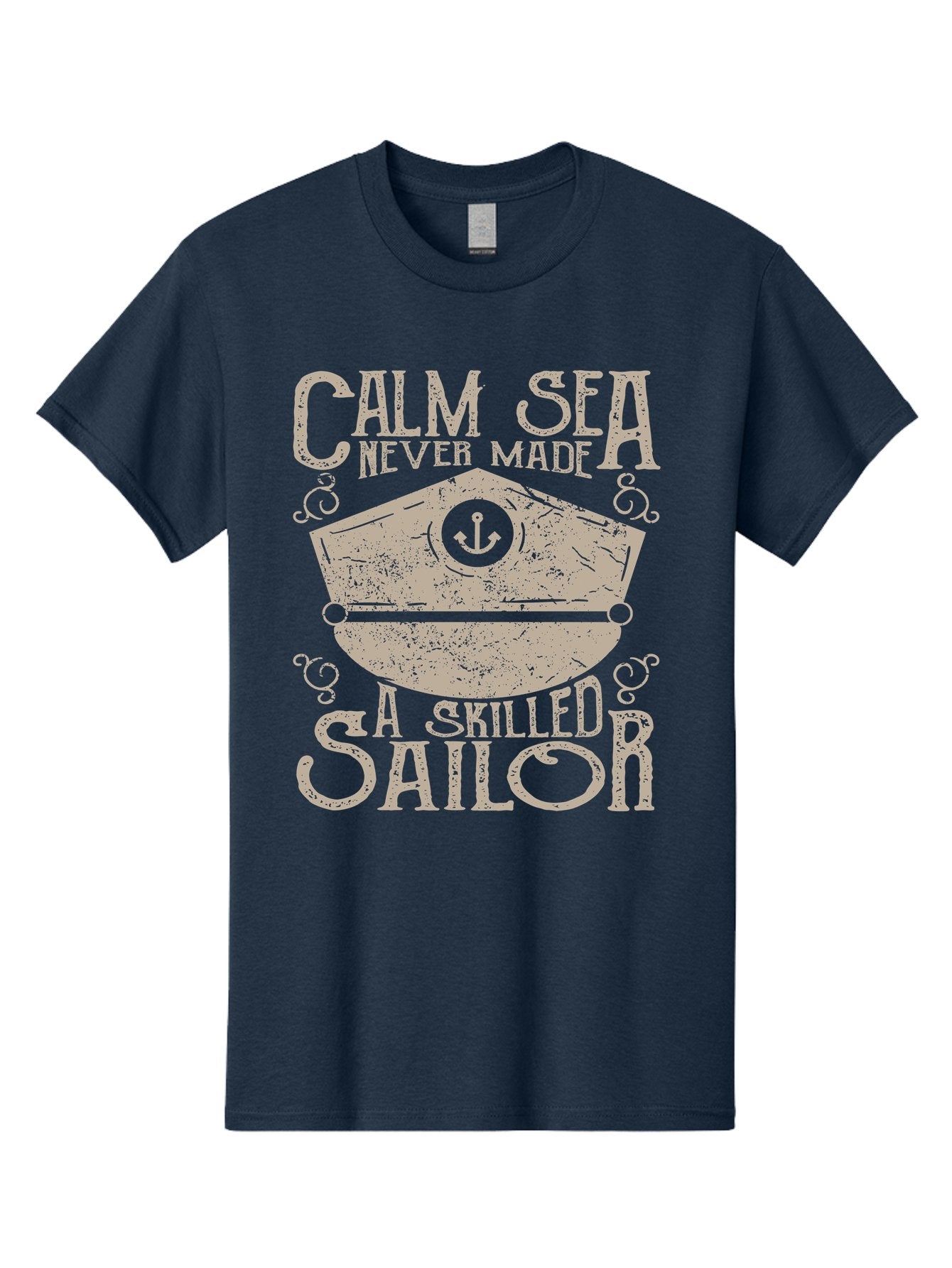 Calm Sea -Men Men'S Graphic Tee, 100% Cotton, Comfortable Casual Summer Wear, Machine Washable, Sailor Quote, Nautical Theme, Motivational Phrase, Captain Hat, Anchor Symbol, Sailing Inspiration, Distressed Design, Typography Art Aae167 13