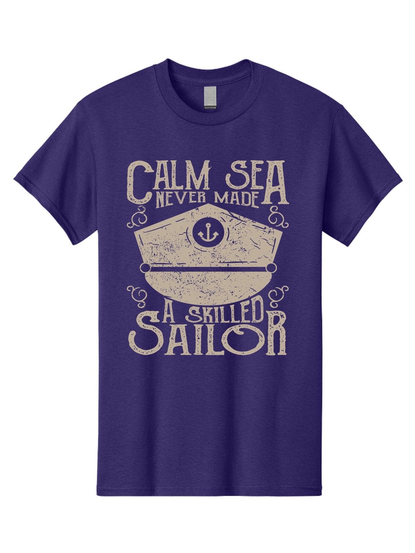Calm Sea -Men Men'S Graphic Tee, 100% Cotton, Comfortable Casual Summer Wear, Machine Washable, Sailor Quote, Nautical Theme, Motivational Phrase, Captain Hat, Anchor Symbol, Sailing Inspiration, Distressed Design, Typography Art Aae167 3