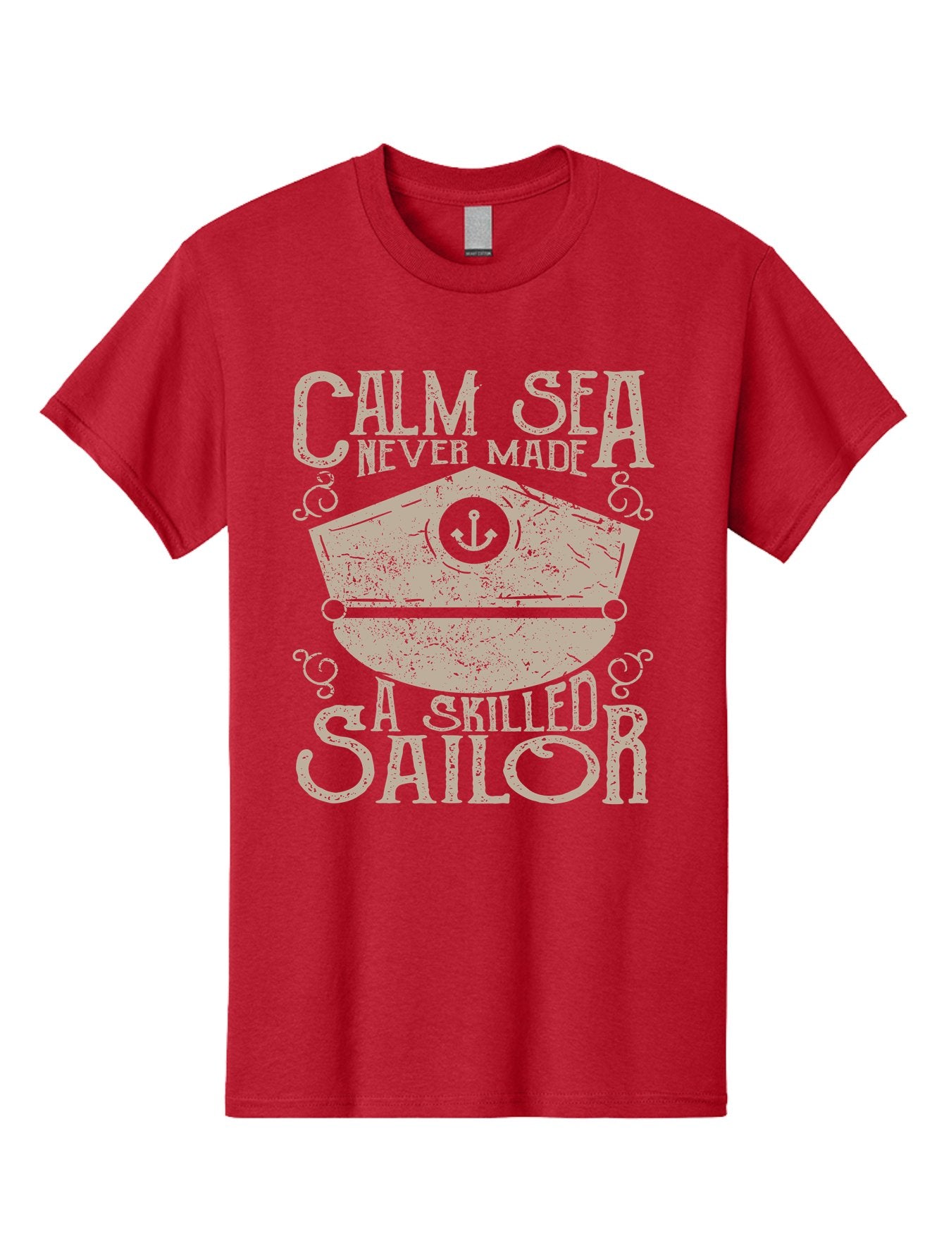 Calm Sea -Men Men'S Graphic Tee, 100% Cotton, Comfortable Casual Summer Wear, Machine Washable, Sailor Quote, Nautical Theme, Motivational Phrase, Captain Hat, Anchor Symbol, Sailing Inspiration, Distressed Design, Typography Art Aae167 12