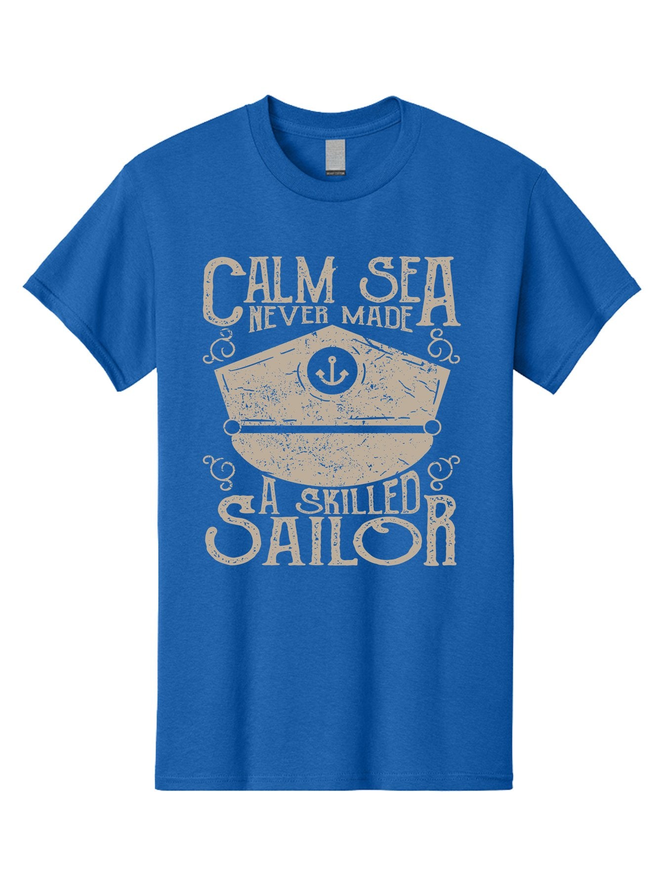 Calm Sea -Men Men'S Graphic Tee, 100% Cotton, Comfortable Casual Summer Wear, Machine Washable, Sailor Quote, Nautical Theme, Motivational Phrase, Captain Hat, Anchor Symbol, Sailing Inspiration, Distressed Design, Typography Art Aae167 4