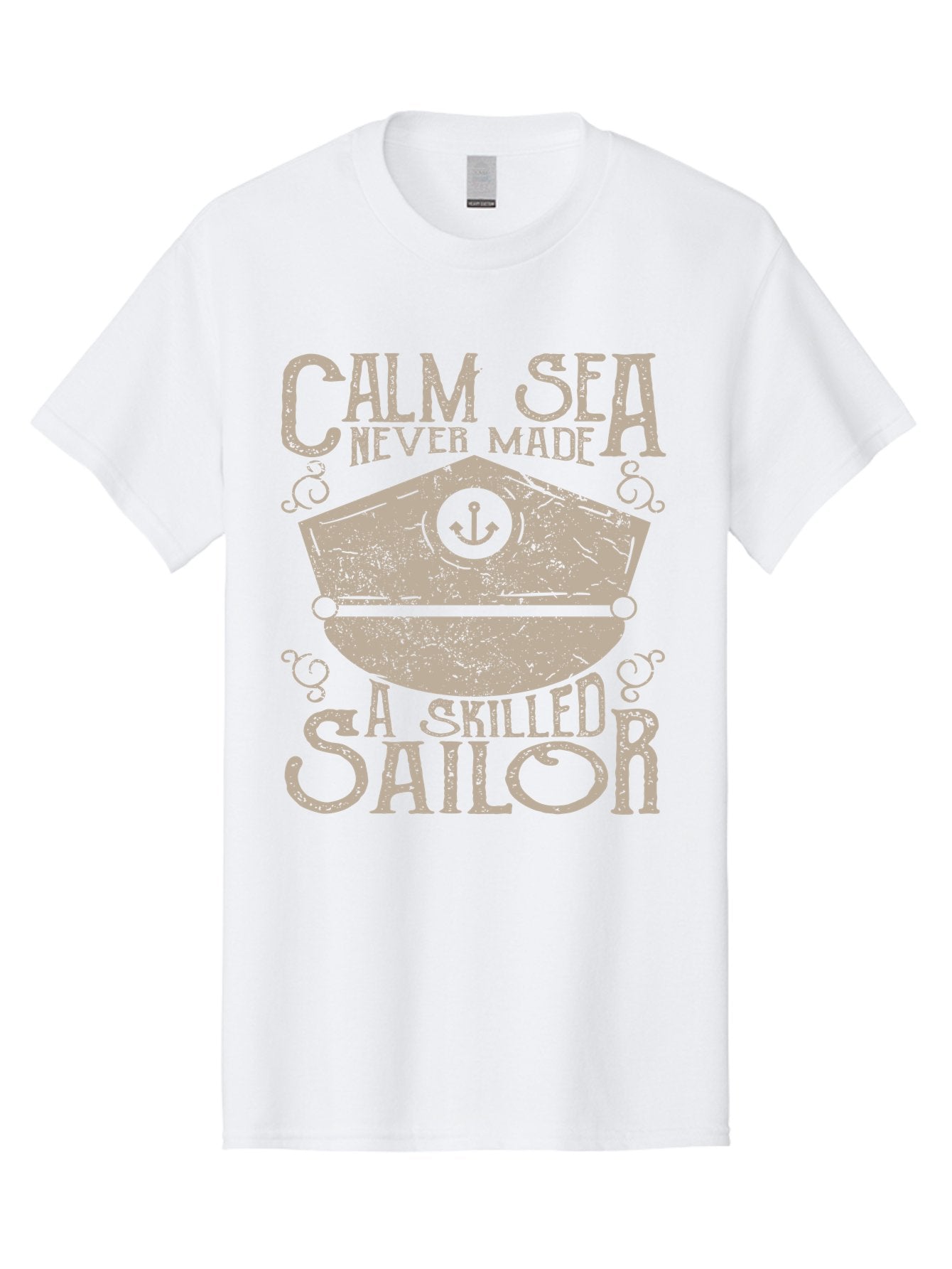 Calm Sea -Men Men'S Graphic Tee, 100% Cotton, Comfortable Casual Summer Wear, Machine Washable, Sailor Quote, Nautical Theme, Motivational Phrase, Captain Hat, Anchor Symbol, Sailing Inspiration, Distressed Design, Typography Art Aae167 9