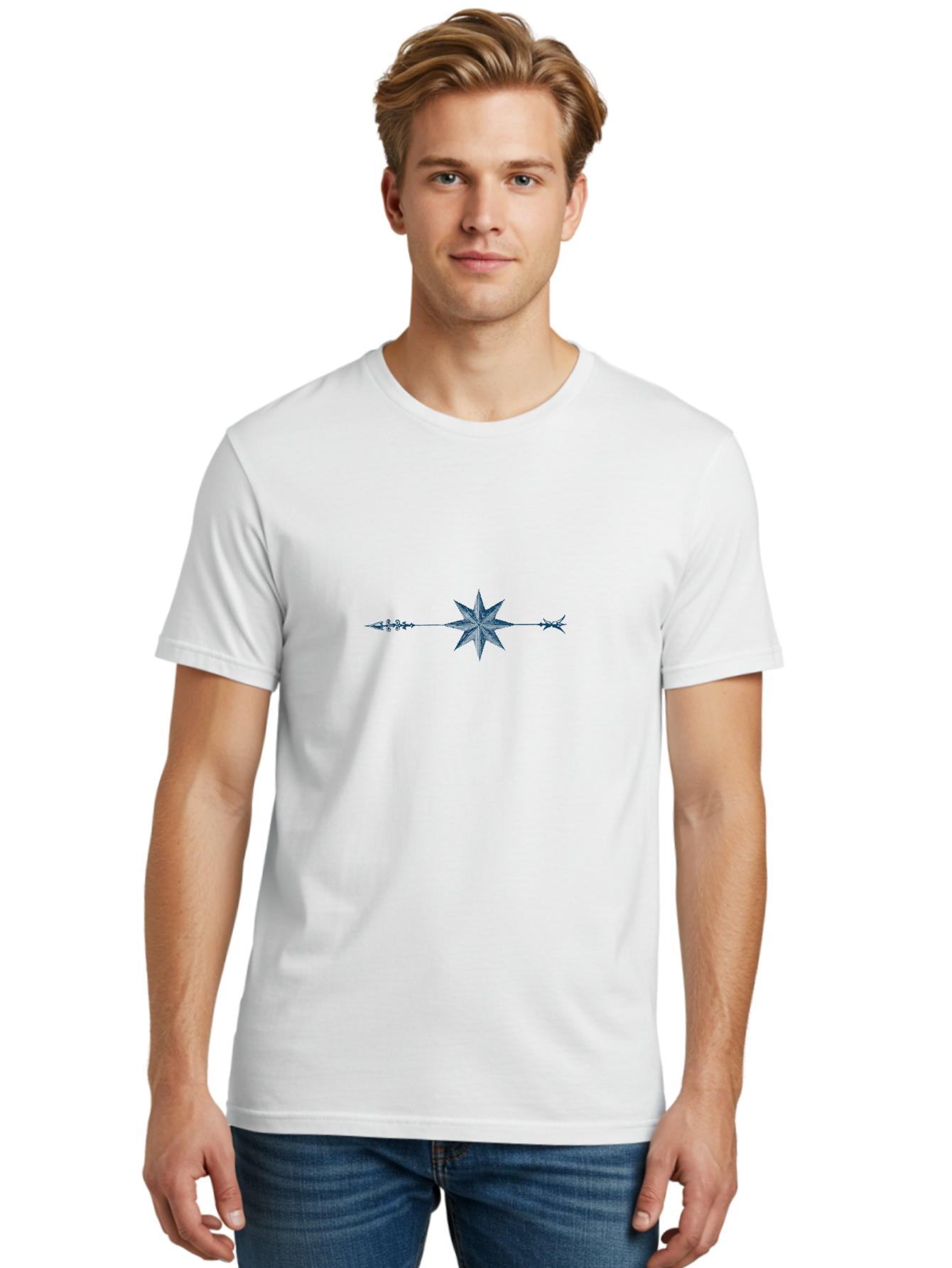 Celestial Pathway Men'S Graphic Tee, 100% Cotton, Comfortable Casual Summer Wear, Machine Washable, Geometric Pattern, Star Shape, Symmetrical Design, Floral Elements, Abstract Art, Decorative Motif, Minimalist Style Aae173 12
