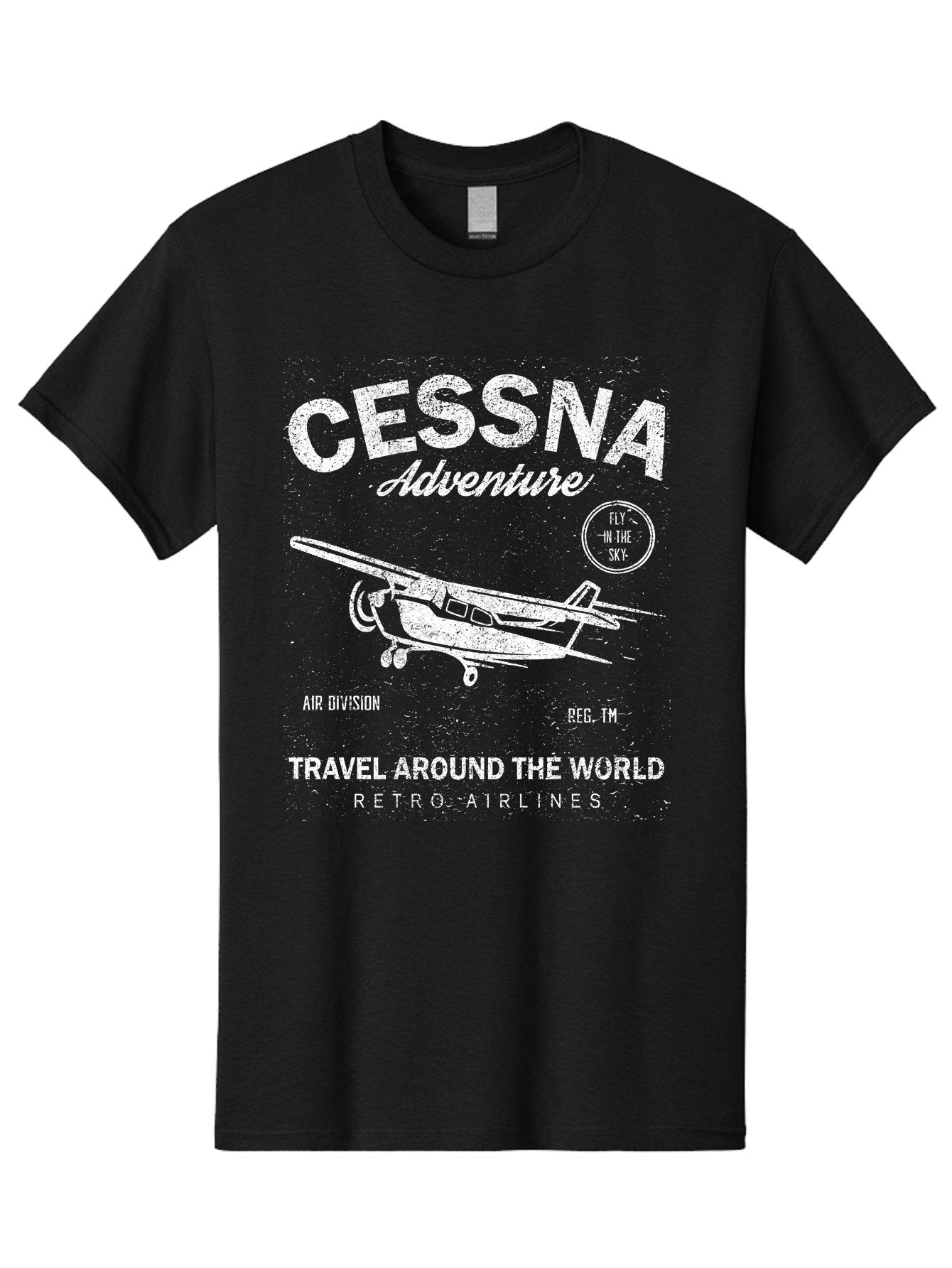 Cessna Distressed -Men Men'S Graphic Tee, 100% Cotton, Comfortable Casual Summer Wear, Machine Washable, Cessna Airplane, Adventure Travel, Retro Airlines, Fly In The Sky, Air Division, Travel Around The World, Vintage Aviation Aae175 13