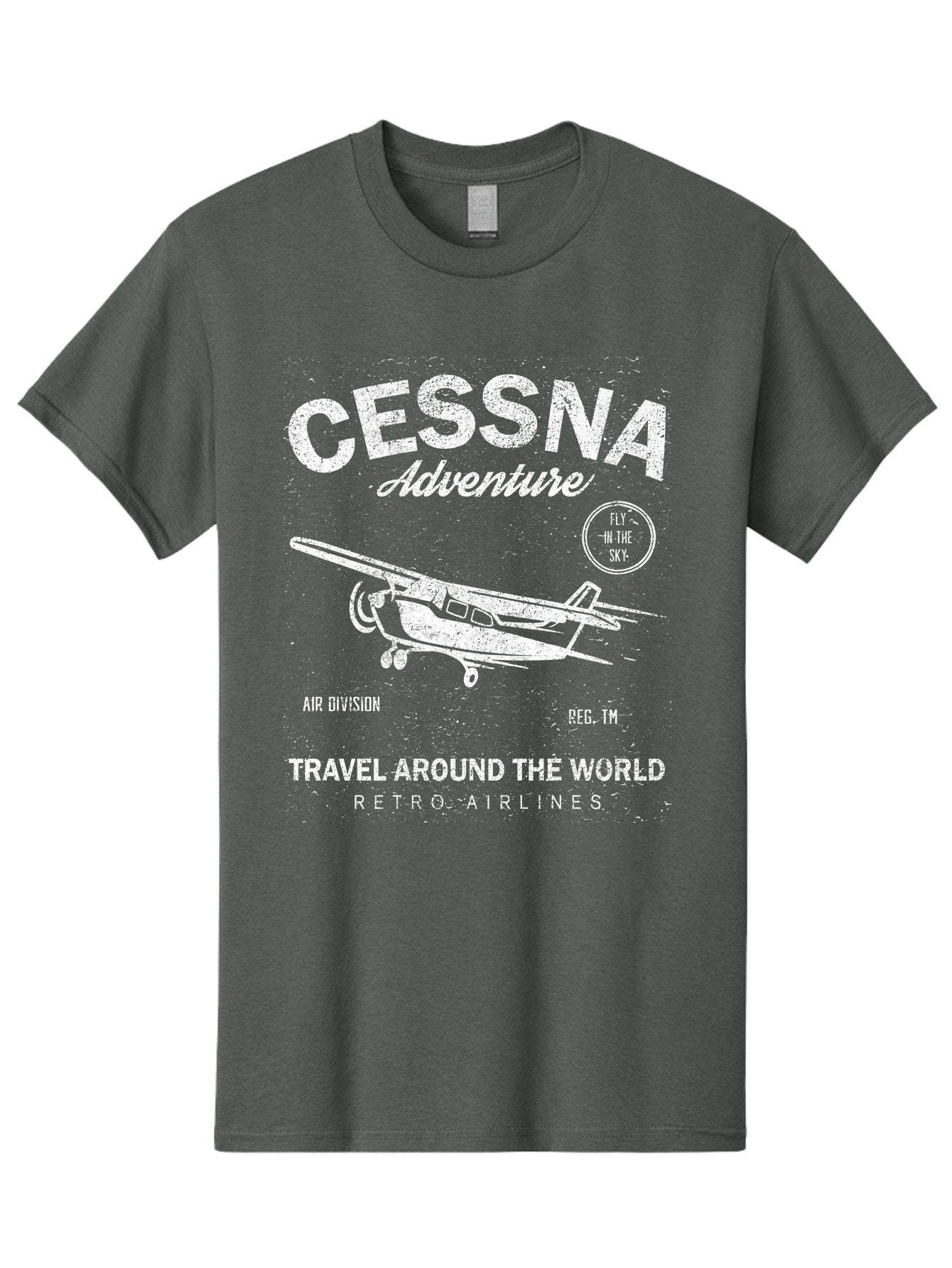 Cessna Distressed -Men Men'S Graphic Tee, 100% Cotton, Comfortable Casual Summer Wear, Machine Washable, Cessna Airplane, Adventure Travel, Retro Airlines, Fly In The Sky, Air Division, Travel Around The World, Vintage Aviation Aae175 6