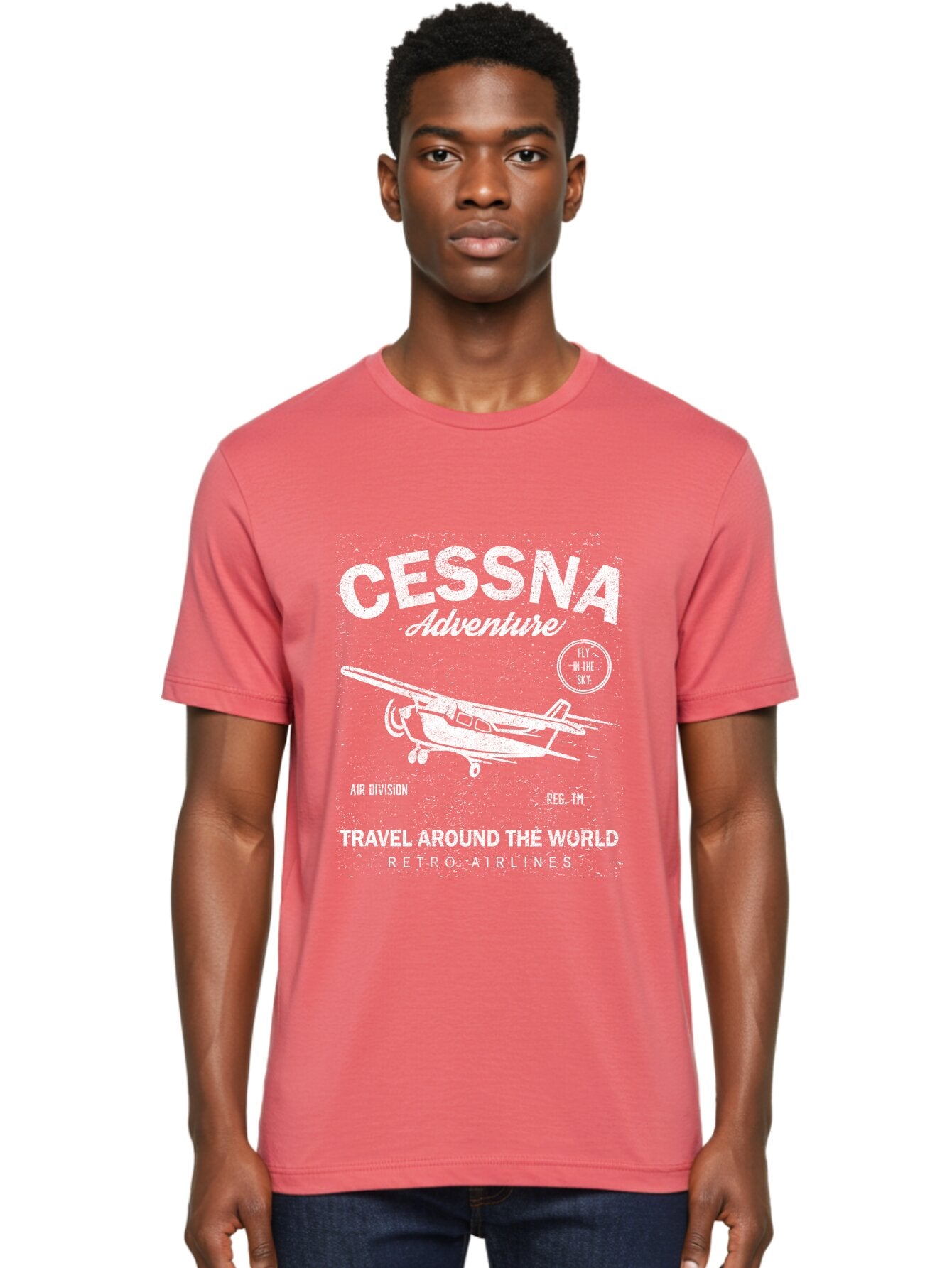 Cessna Distressed -Men Men'S Graphic Tee, 100% Cotton, Comfortable Casual Summer Wear, Machine Washable, Cessna Airplane, Adventure Travel, Retro Airlines, Fly In The Sky, Air Division, Travel Around The World, Vintage Aviation Aae175 26