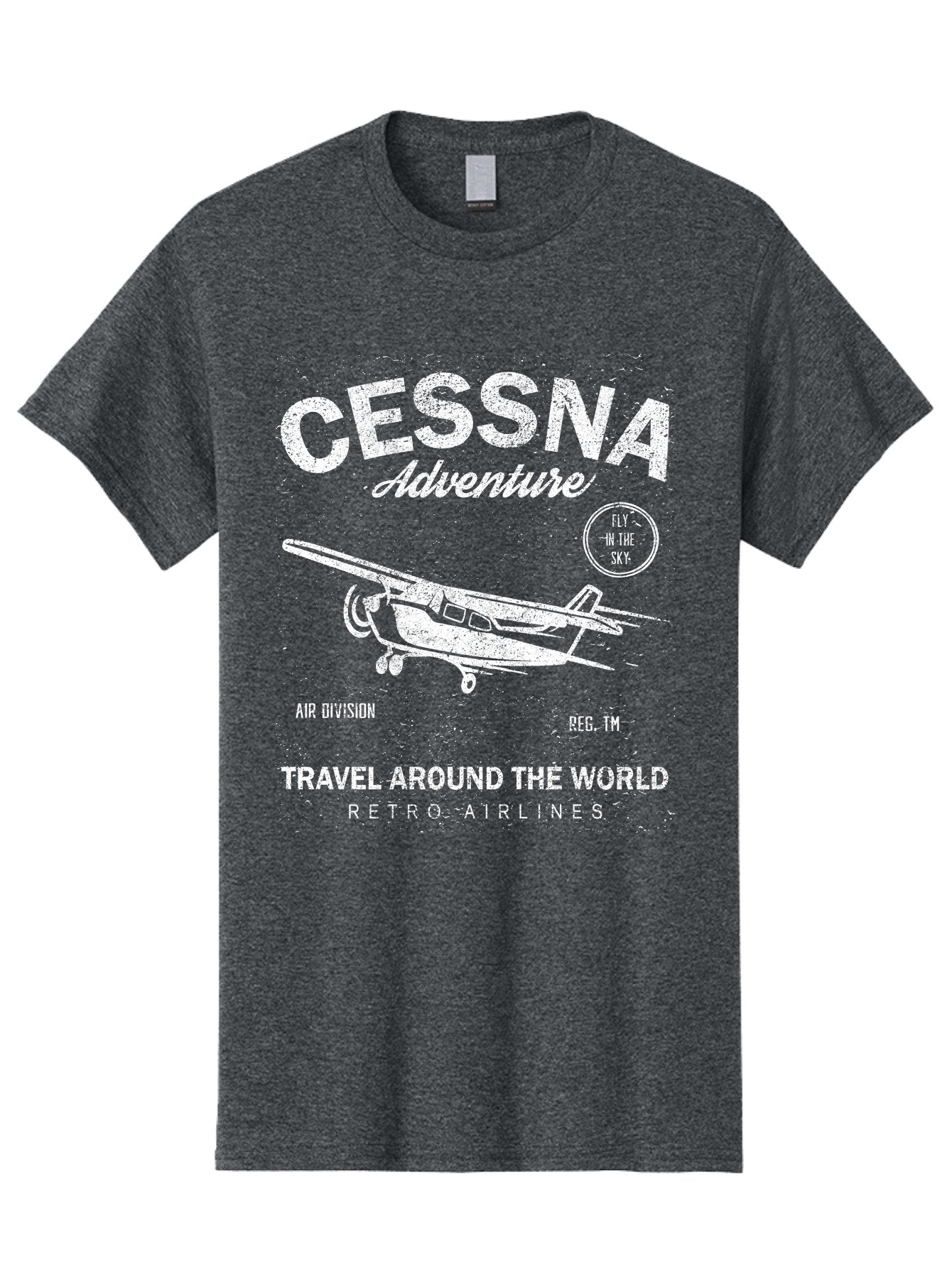 Cessna Distressed -Men Men'S Graphic Tee, 100% Cotton, Comfortable Casual Summer Wear, Machine Washable, Cessna Airplane, Adventure Travel, Retro Airlines, Fly In The Sky, Air Division, Travel Around The World, Vintage Aviation Aae175 3