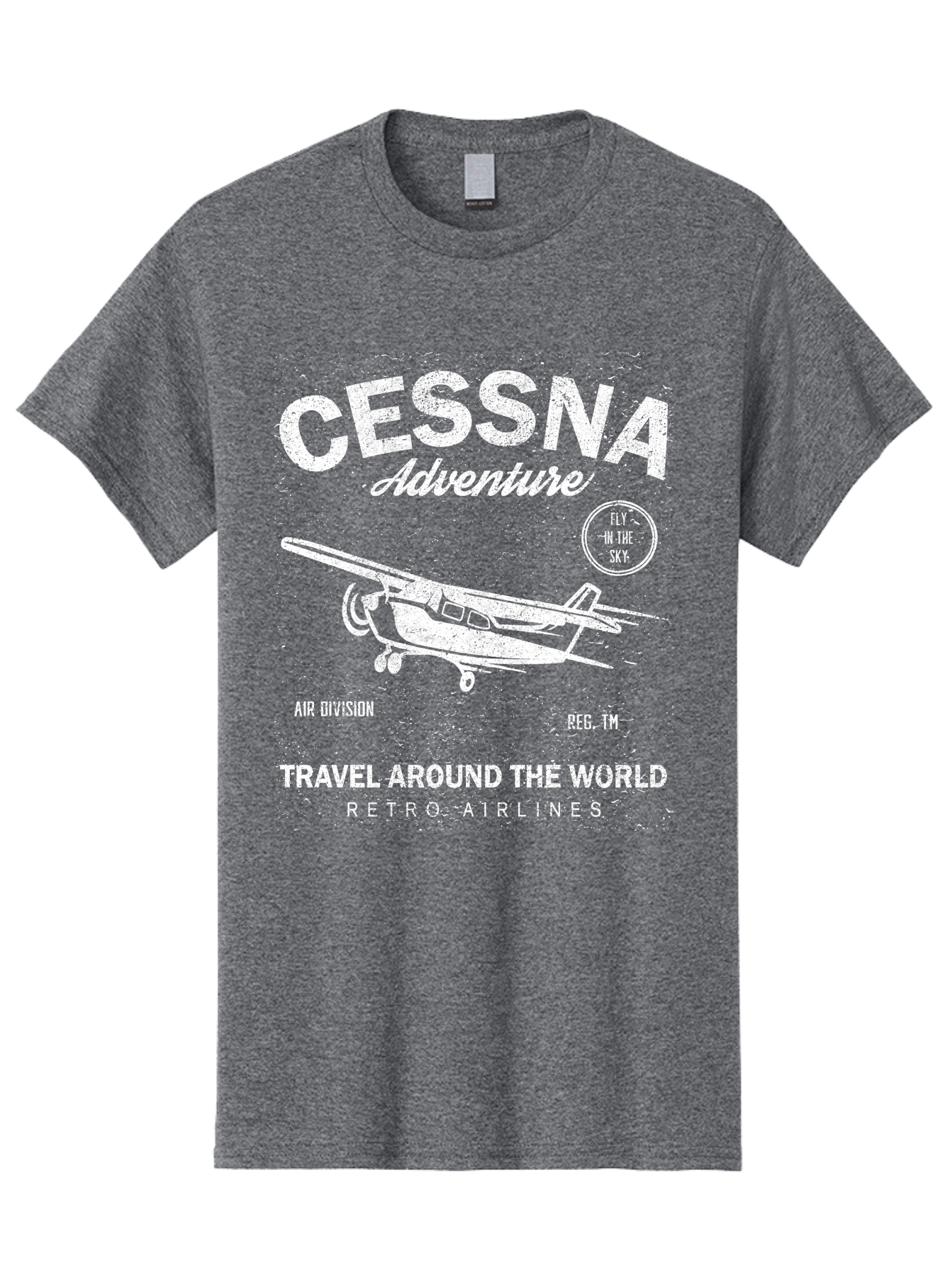 Cessna Distressed -Men Men'S Graphic Tee, 100% Cotton, Comfortable Casual Summer Wear, Machine Washable, Cessna Airplane, Adventure Travel, Retro Airlines, Fly In The Sky, Air Division, Travel Around The World, Vintage Aviation Aae175 21
