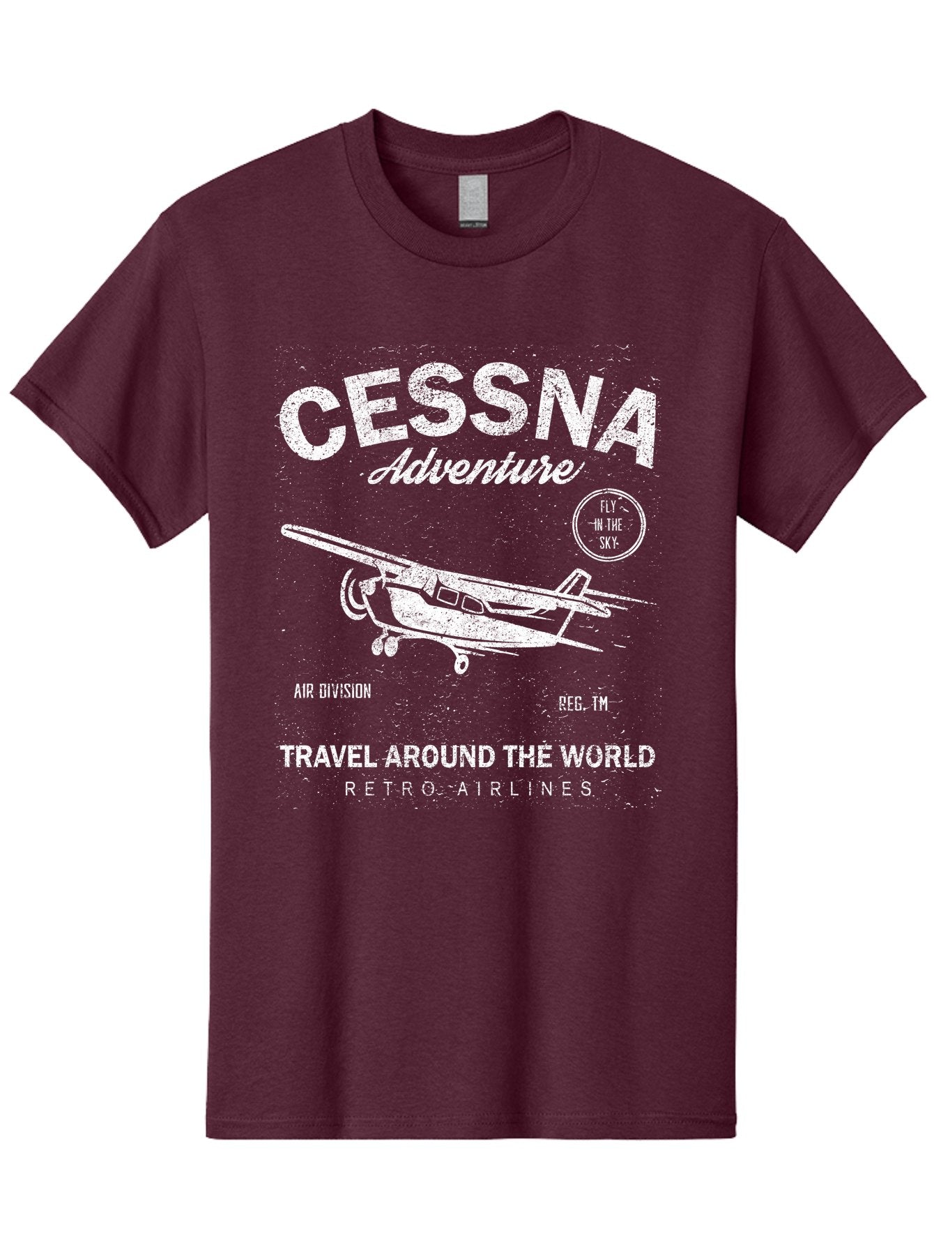 Cessna Distressed -Men Men'S Graphic Tee, 100% Cotton, Comfortable Casual Summer Wear, Machine Washable, Cessna Airplane, Adventure Travel, Retro Airlines, Fly In The Sky, Air Division, Travel Around The World, Vintage Aviation Aae175