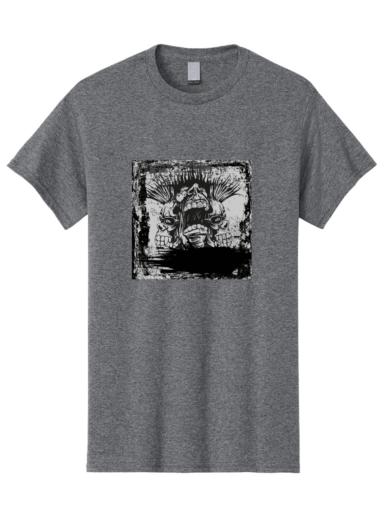 Chaos Triplet Men'S Graphic Tee, 100% Cotton, Comfortable Casual Summer Wear, Machine Washable, Punk Rock Art, Grunge Aesthetic, Triple Skull Head, Mohawk Hairstyle, Aggressive Vibe, Skull Art, Black And White Illustration, Punk Culture, Aae177 10