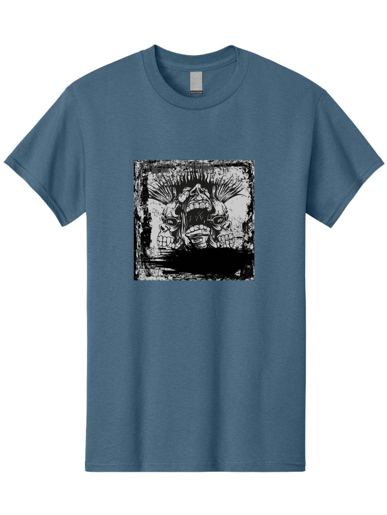 Chaos Triplet Men'S Graphic Tee, 100% Cotton, Comfortable Casual Summer Wear, Machine Washable, Punk Rock Art, Grunge Aesthetic, Triple Skull Head, Mohawk Hairstyle, Aggressive Vibe, Skull Art, Black And White Illustration, Punk Culture, Aae177 14