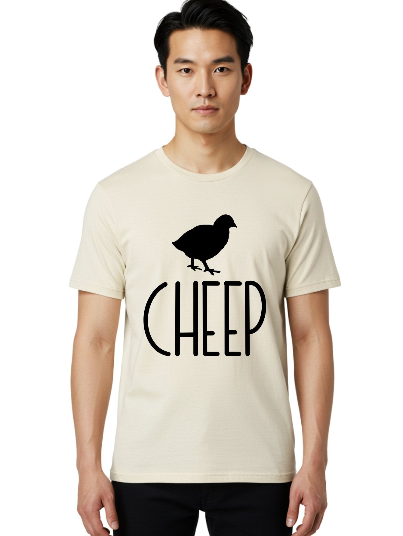 Cheep Men'S Graphic Tee, 100% Cotton, Comfortable Casual Summer Wear, Machine Washable, Chick Silhouette, Cheep Logo, Poultry Branding, Simple Design, Bold Typography, Farm Animal, Minimalistic Art Aae178 27