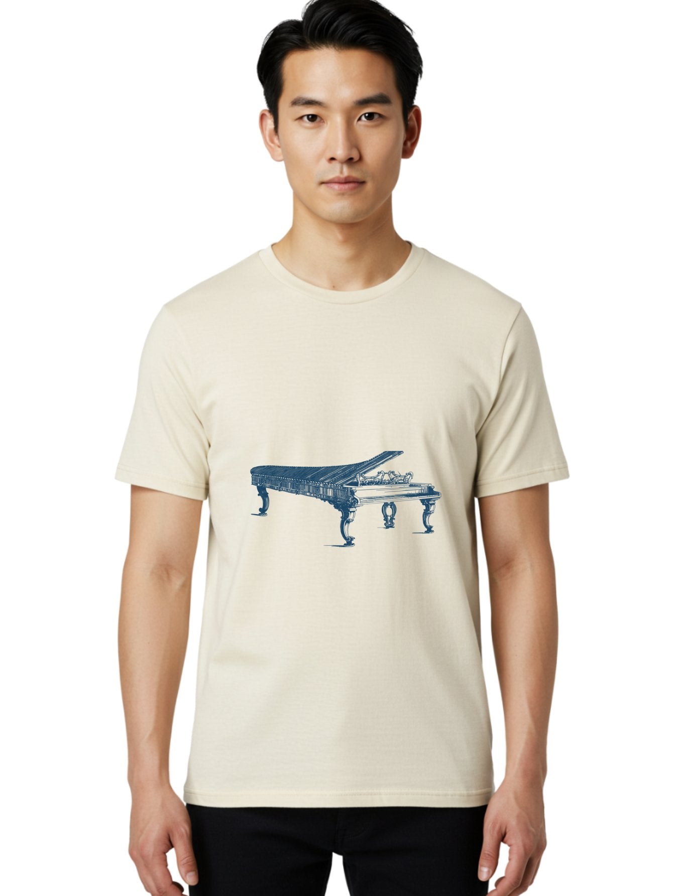 Classic Concert Piano Men'S Graphic Tee, 100% Cotton, Comfortable Casual Summer Wear, Machine Washable, Grand Piano, Musical Instrument, Ornate Design, Open Lid, Decorative Legs, Classical Music, Elegant Atmosphere, Sophisticated Decor Aae186 29