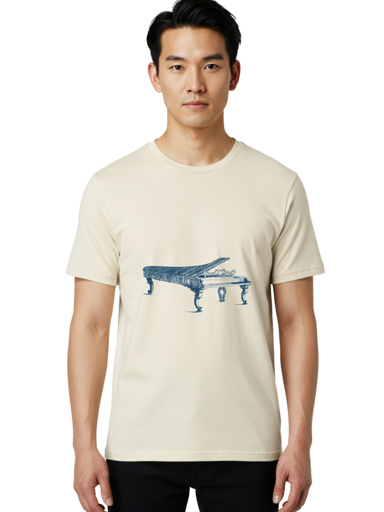 Classic Concert Piano Men'S Graphic Tee, 100% Cotton, Comfortable Casual Summer Wear, Machine Washable, Grand Piano, Musical Instrument, Ornate Design, Open Lid, Decorative Legs, Classical Music, Elegant Atmosphere, Sophisticated Decor Aae186 4