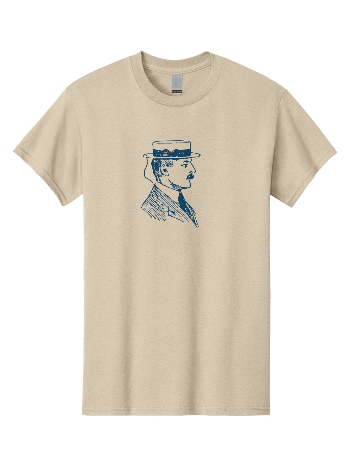 Classic Retro Male Men'S Graphic Tee, 100% Cotton, Comfortable Casual Summer Wear, Machine Washable, Vintage Gentleman, Classic Style, Formal Wear, Elegant Attire, Refined Features, Sophisticated Look, Mustachioed Man, Hat And Tie, Aae192