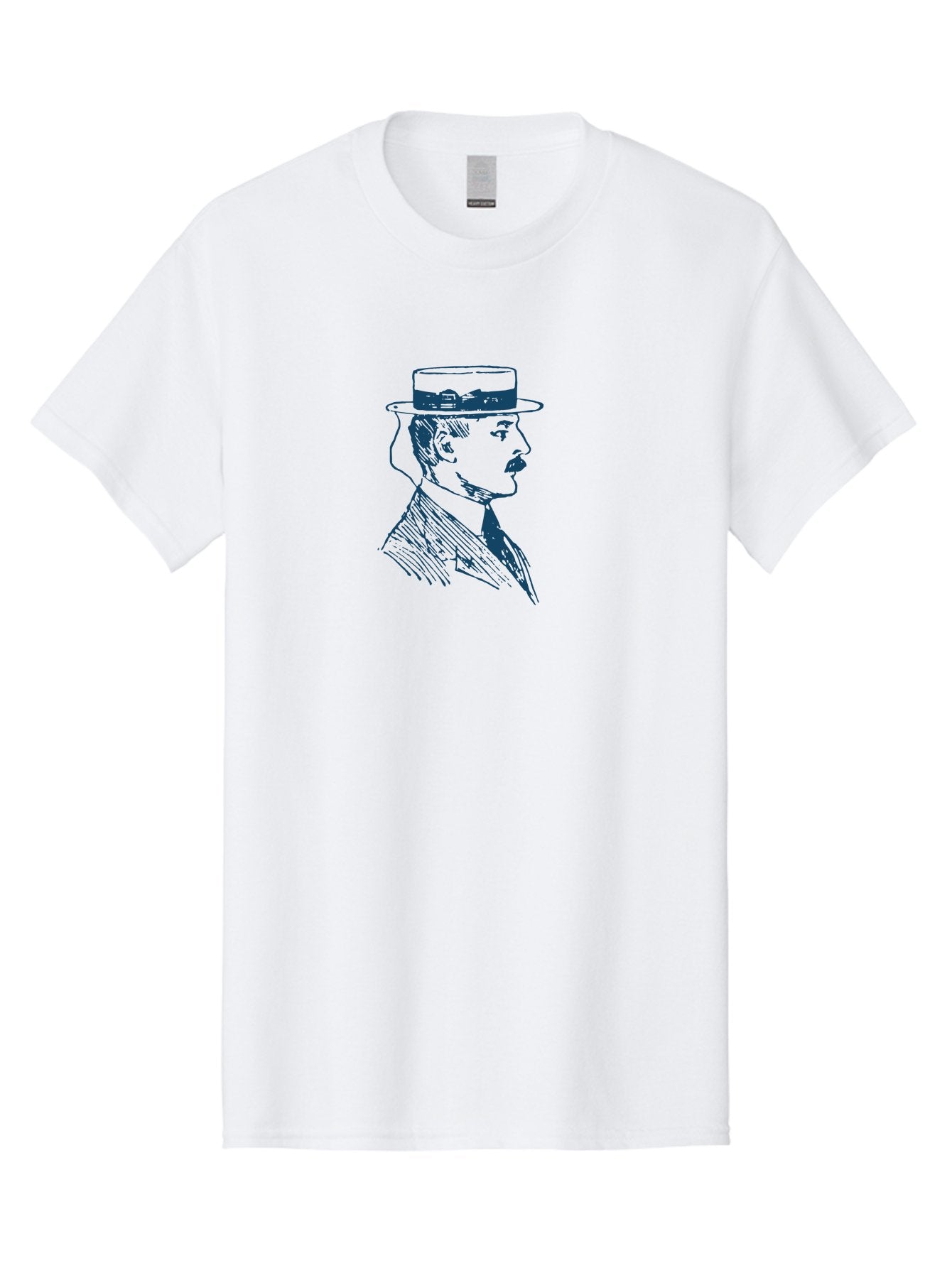 Classic Retro Male Men'S Graphic Tee, 100% Cotton, Comfortable Casual Summer Wear, Machine Washable, Vintage Gentleman, Classic Style, Formal Wear, Elegant Attire, Refined Features, Sophisticated Look, Mustachioed Man, Hat And Tie, Aae192 11