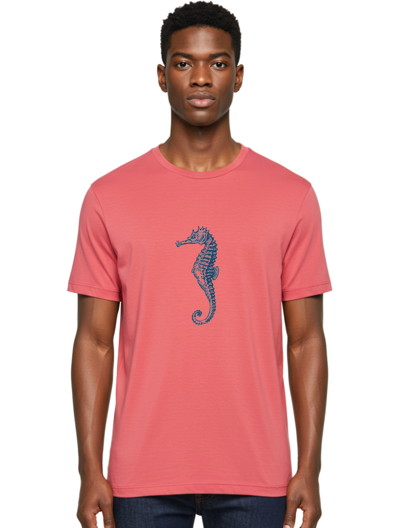Classic Seahorse Men'S Graphic Tee, 100% Cotton, Comfortable Casual Summer Wear, Machine Washable, Seahorse, Ocean Creature, Marine Life, Underwater World, Blue Illustration, Detailed Artwork, Wildlife, Majestic Animal, Oceanic Beauty, Aae193 22