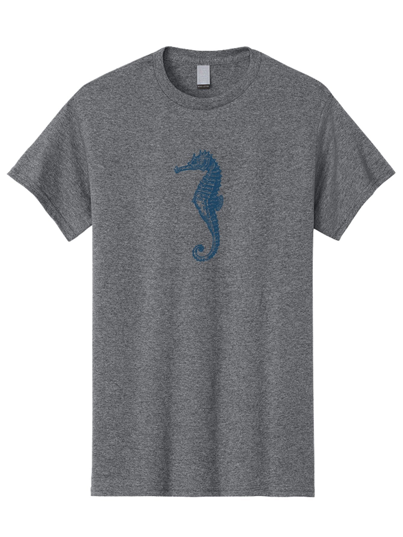Classic Seahorse Men'S Graphic Tee, 100% Cotton, Comfortable Casual Summer Wear, Machine Washable, Seahorse, Ocean Creature, Marine Life, Underwater World, Blue Illustration, Detailed Artwork, Wildlife, Majestic Animal, Oceanic Beauty, Aae193 3