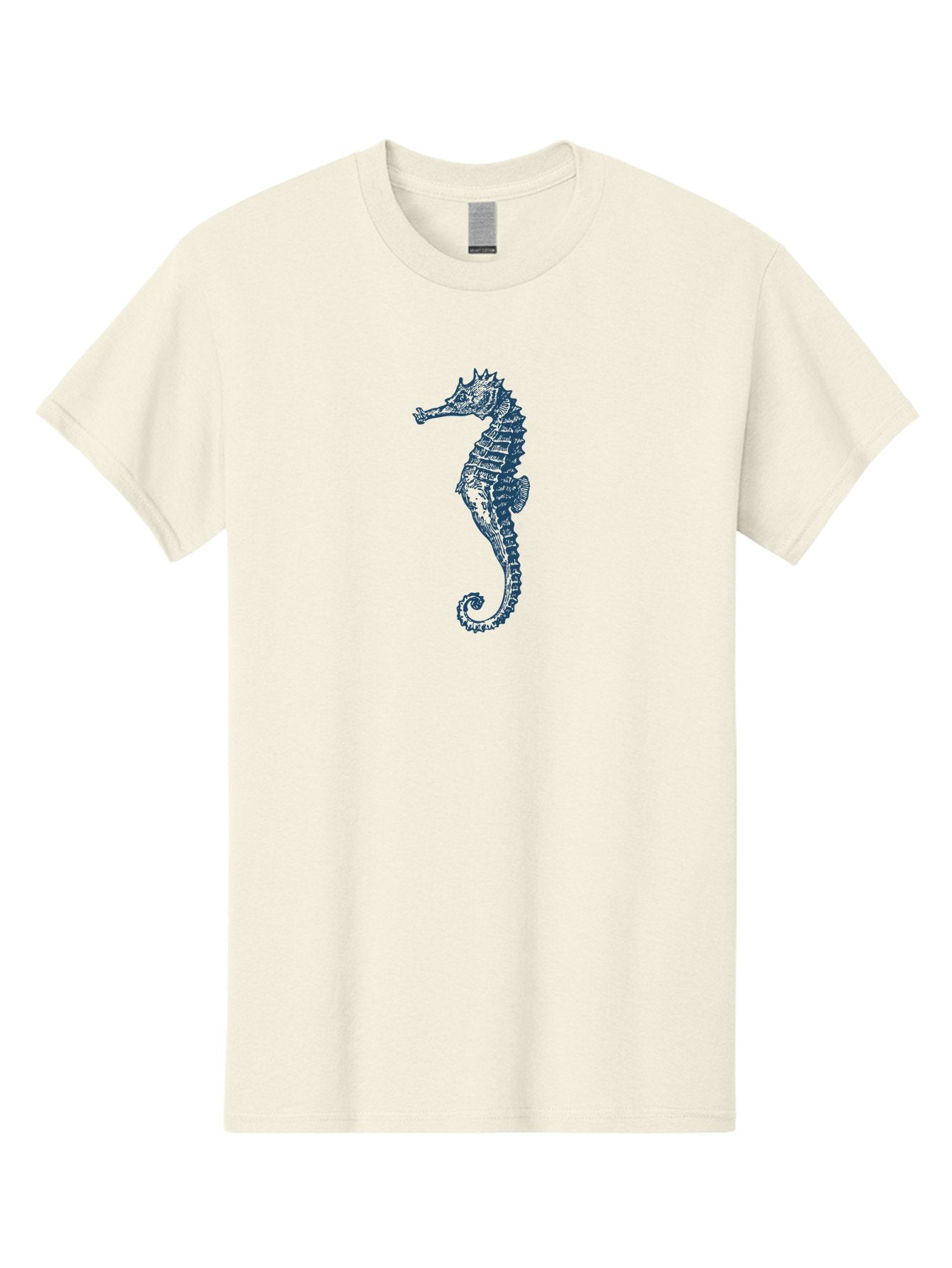 Classic Seahorse Men'S Graphic Tee, 100% Cotton, Comfortable Casual Summer Wear, Machine Washable, Seahorse, Ocean Creature, Marine Life, Underwater World, Blue Illustration, Detailed Artwork, Wildlife, Majestic Animal, Oceanic Beauty, Aae193
