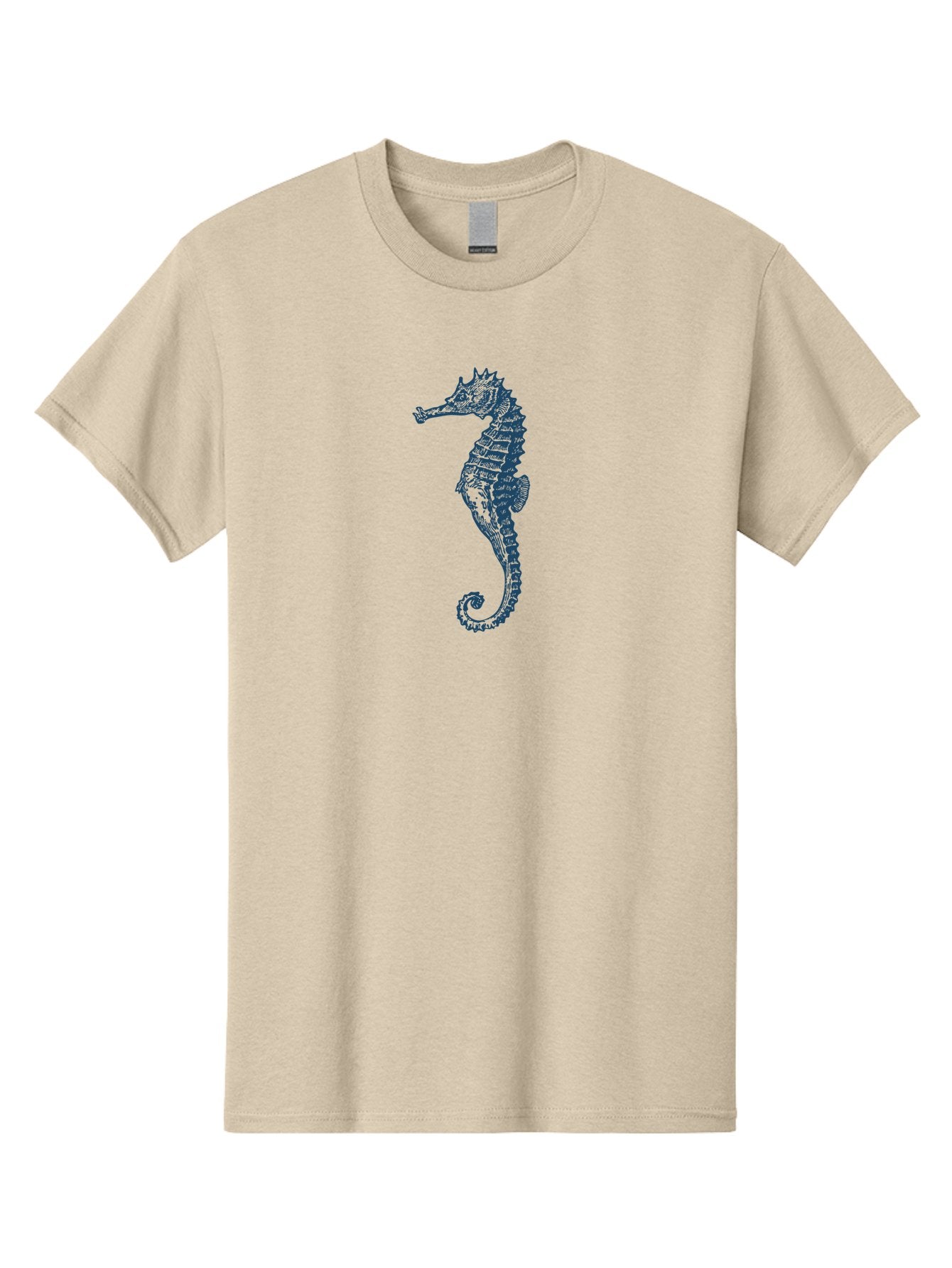 Classic Seahorse Men'S Graphic Tee, 100% Cotton, Comfortable Casual Summer Wear, Machine Washable, Seahorse, Ocean Creature, Marine Life, Underwater World, Blue Illustration, Detailed Artwork, Wildlife, Majestic Animal, Oceanic Beauty, Aae193 6