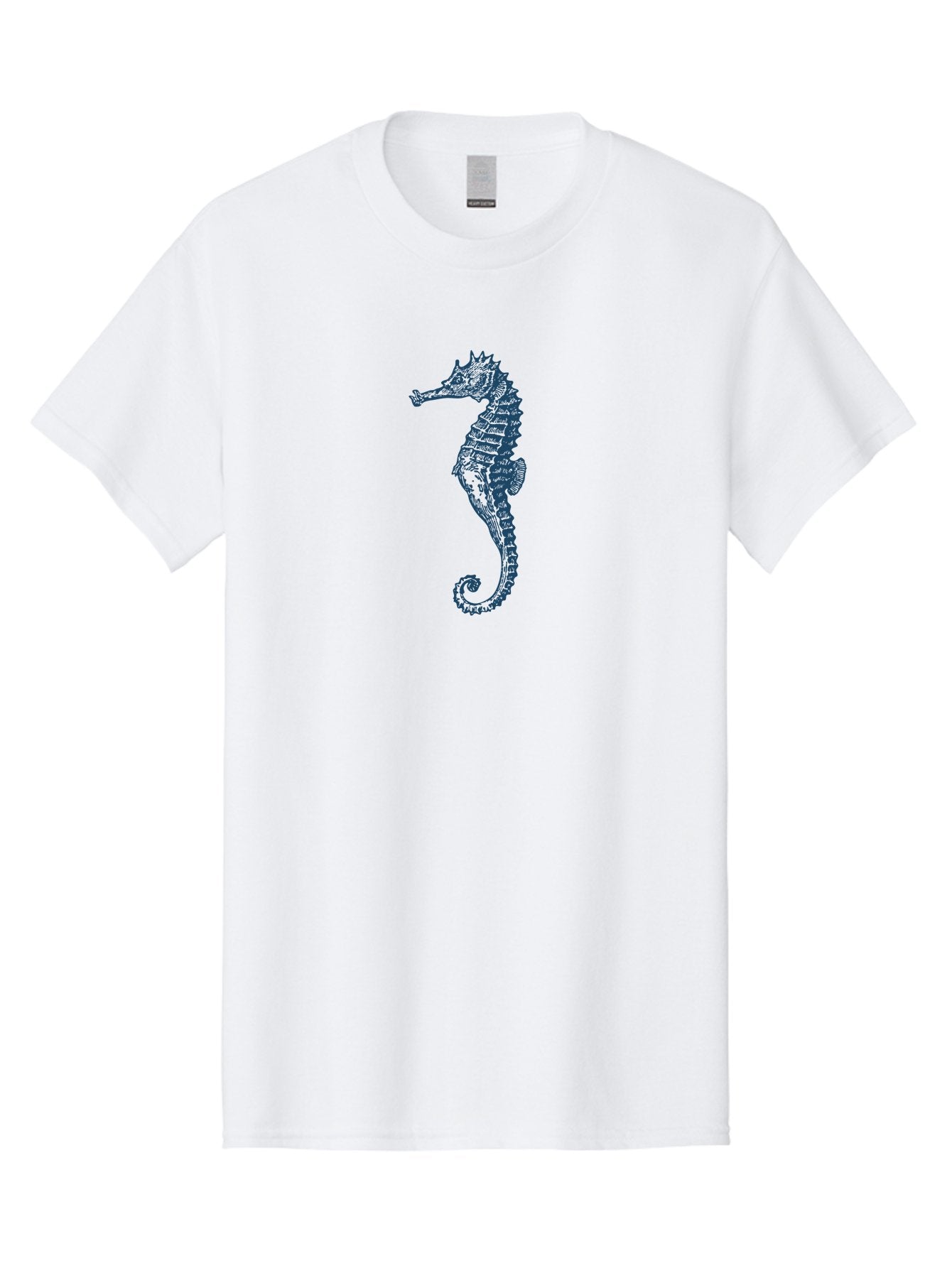 Classic Seahorse Men'S Graphic Tee, 100% Cotton, Comfortable Casual Summer Wear, Machine Washable, Seahorse, Ocean Creature, Marine Life, Underwater World, Blue Illustration, Detailed Artwork, Wildlife, Majestic Animal, Oceanic Beauty, Aae193 8