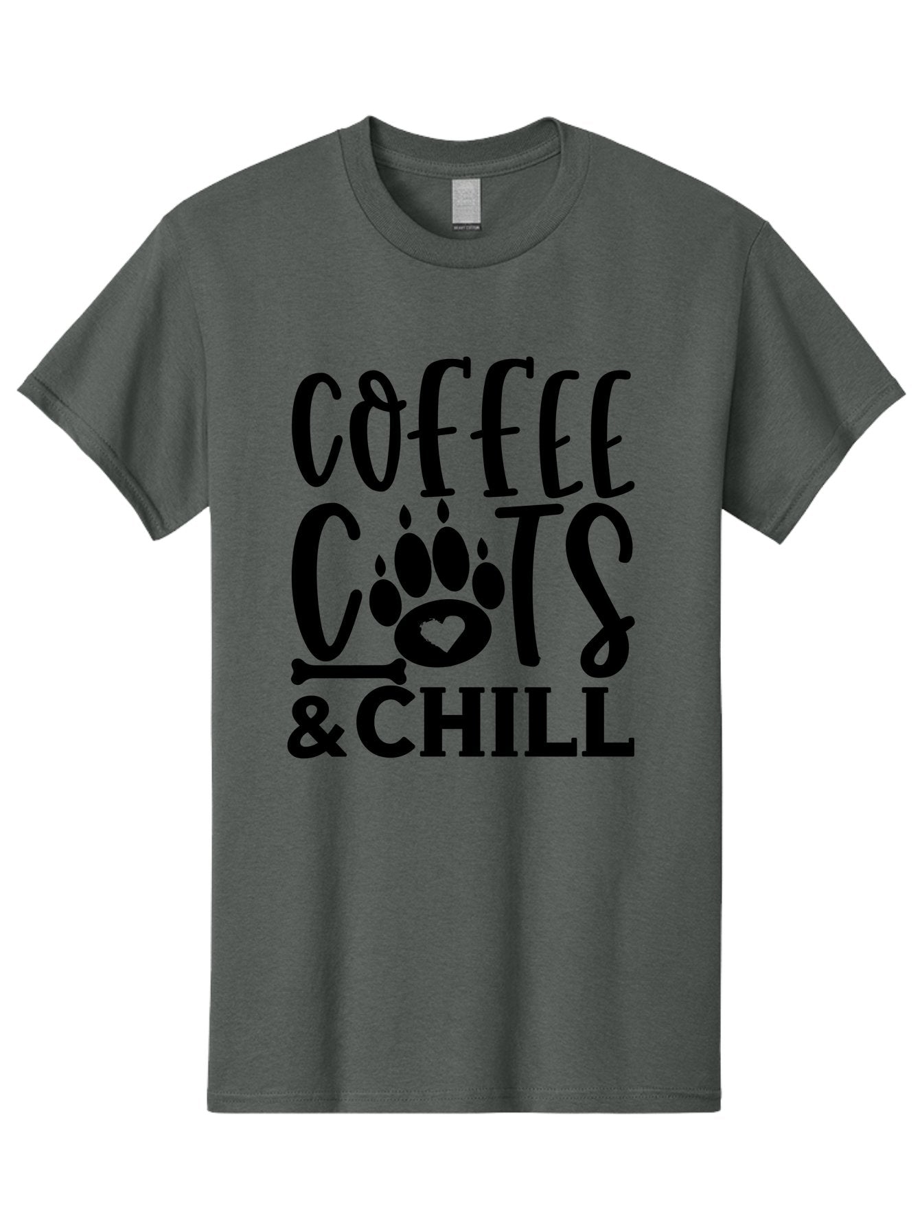 Coffee Cats And Chill Men'S Graphic Tee, 100% Cotton, Comfortable Casual Summer Wear, Machine Washable, Coffee Lovers, Cat Mom, Cat Dad, Dog Lovers, Bone Design, Paw Print, Relaxed Vibe, Chill Atmosphere, Funny Quote, Typography, Pet Owners Aae199 15