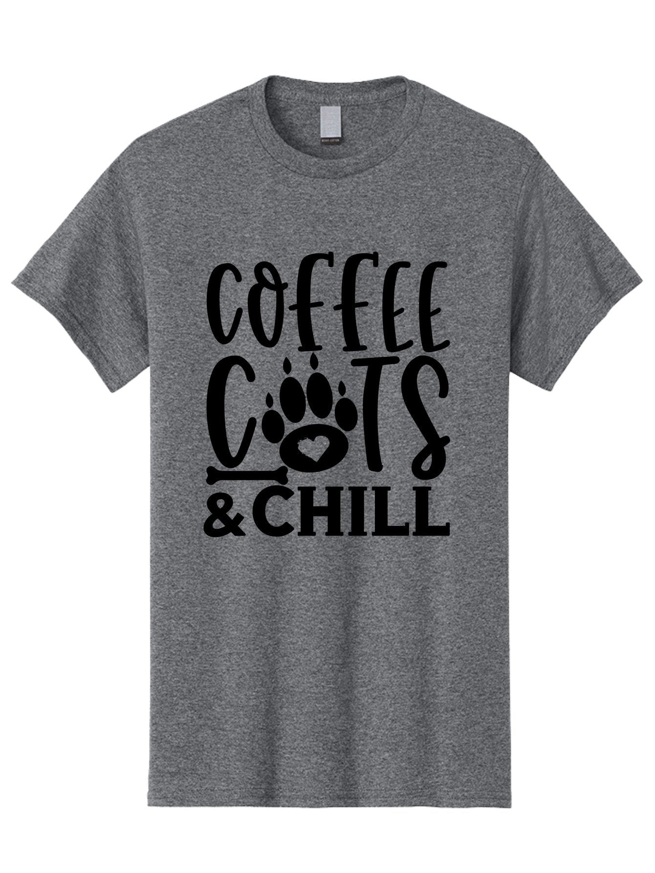 Coffee Cats And Chill Men'S Graphic Tee, 100% Cotton, Comfortable Casual Summer Wear, Machine Washable, Coffee Lovers, Cat Mom, Cat Dad, Dog Lovers, Bone Design, Paw Print, Relaxed Vibe, Chill Atmosphere, Funny Quote, Typography, Pet Owners Aae199 7