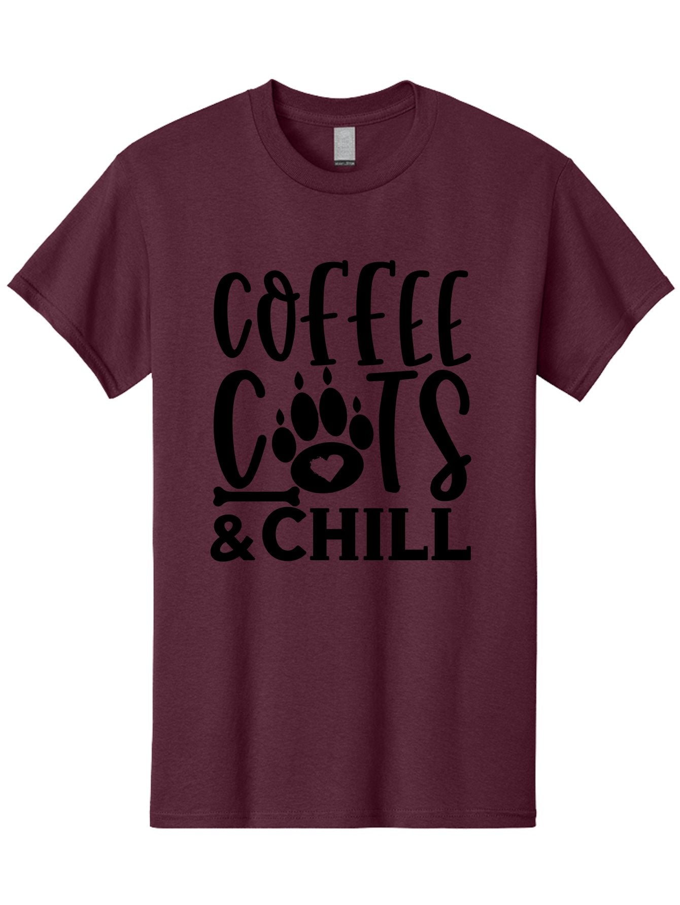 Coffee Cats And Chill Men'S Graphic Tee, 100% Cotton, Comfortable Casual Summer Wear, Machine Washable, Coffee Lovers, Cat Mom, Cat Dad, Dog Lovers, Bone Design, Paw Print, Relaxed Vibe, Chill Atmosphere, Funny Quote, Typography, Pet Owners Aae199 13