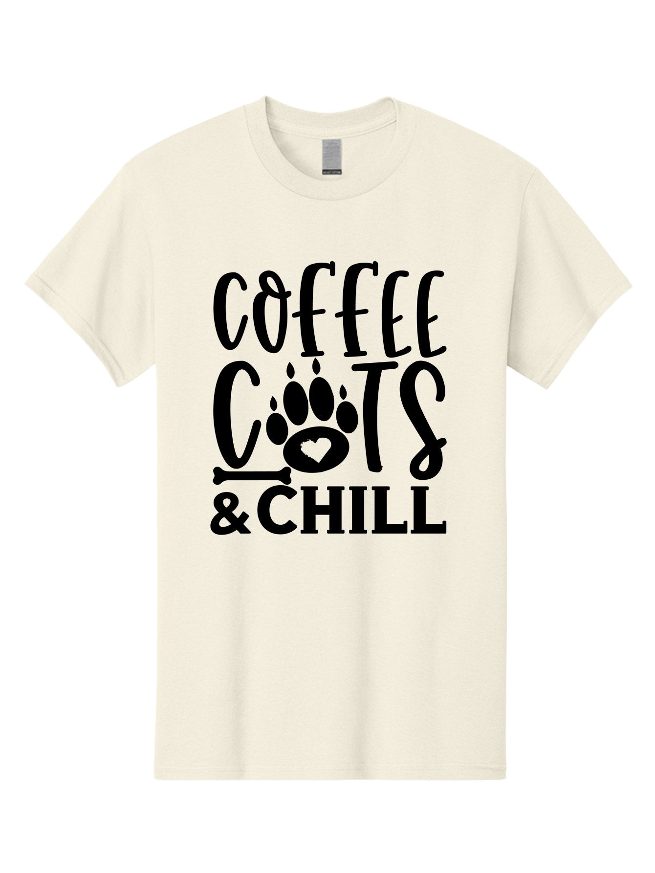 Coffee Cats And Chill Men'S Graphic Tee, 100% Cotton, Comfortable Casual Summer Wear, Machine Washable, Coffee Lovers, Cat Mom, Cat Dad, Dog Lovers, Bone Design, Paw Print, Relaxed Vibe, Chill Atmosphere, Funny Quote, Typography, Pet Owners Aae199 8