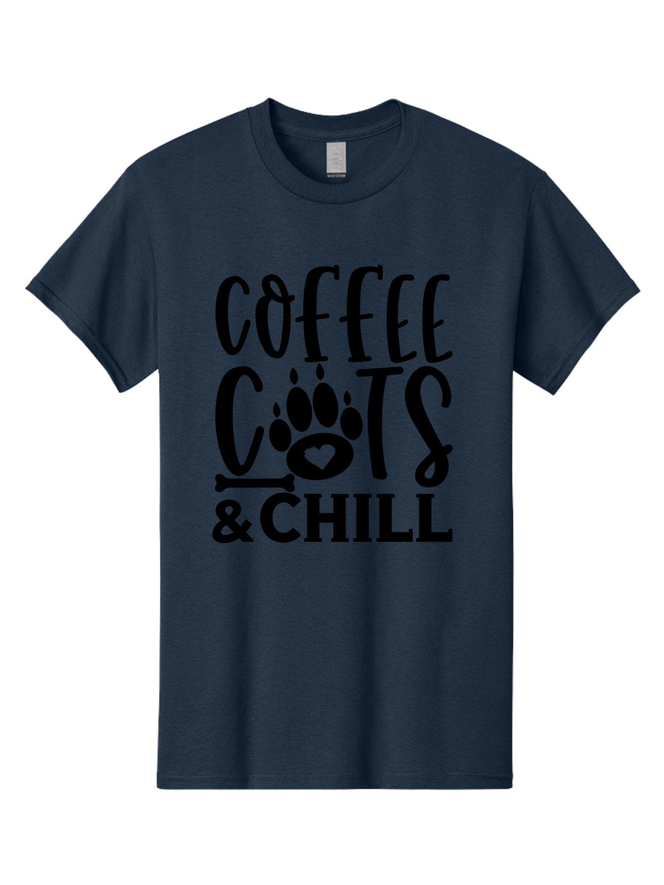 Coffee Cats And Chill Men'S Graphic Tee, 100% Cotton, Comfortable Casual Summer Wear, Machine Washable, Coffee Lovers, Cat Mom, Cat Dad, Dog Lovers, Bone Design, Paw Print, Relaxed Vibe, Chill Atmosphere, Funny Quote, Typography, Pet Owners Aae199 3