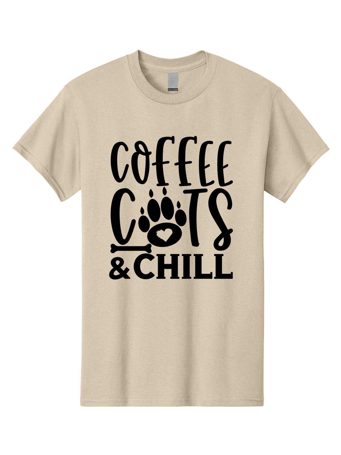 Coffee Cats And Chill Men'S Graphic Tee, 100% Cotton, Comfortable Casual Summer Wear, Machine Washable, Coffee Lovers, Cat Mom, Cat Dad, Dog Lovers, Bone Design, Paw Print, Relaxed Vibe, Chill Atmosphere, Funny Quote, Typography, Pet Owners Aae199 9