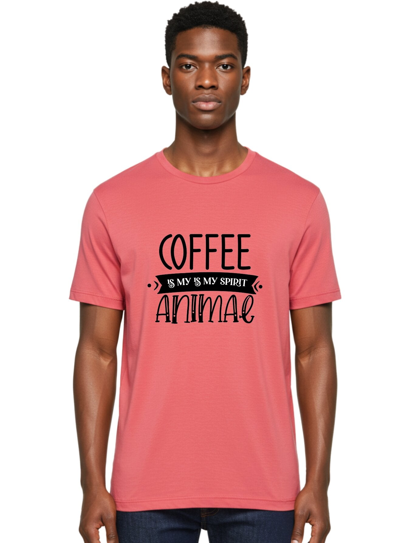 Coffee Is My Is My Spirit Animal Men'S Graphic Tee, 100% Cotton, Comfortable Casual Summer Wear, Machine Washable, Coffee Lover, Coffee Obsession, Spirit Animal, Quirky Humor, Typography Design, Coffee Culture, Funny Quote, Coffee Addiction, Aae201 24
