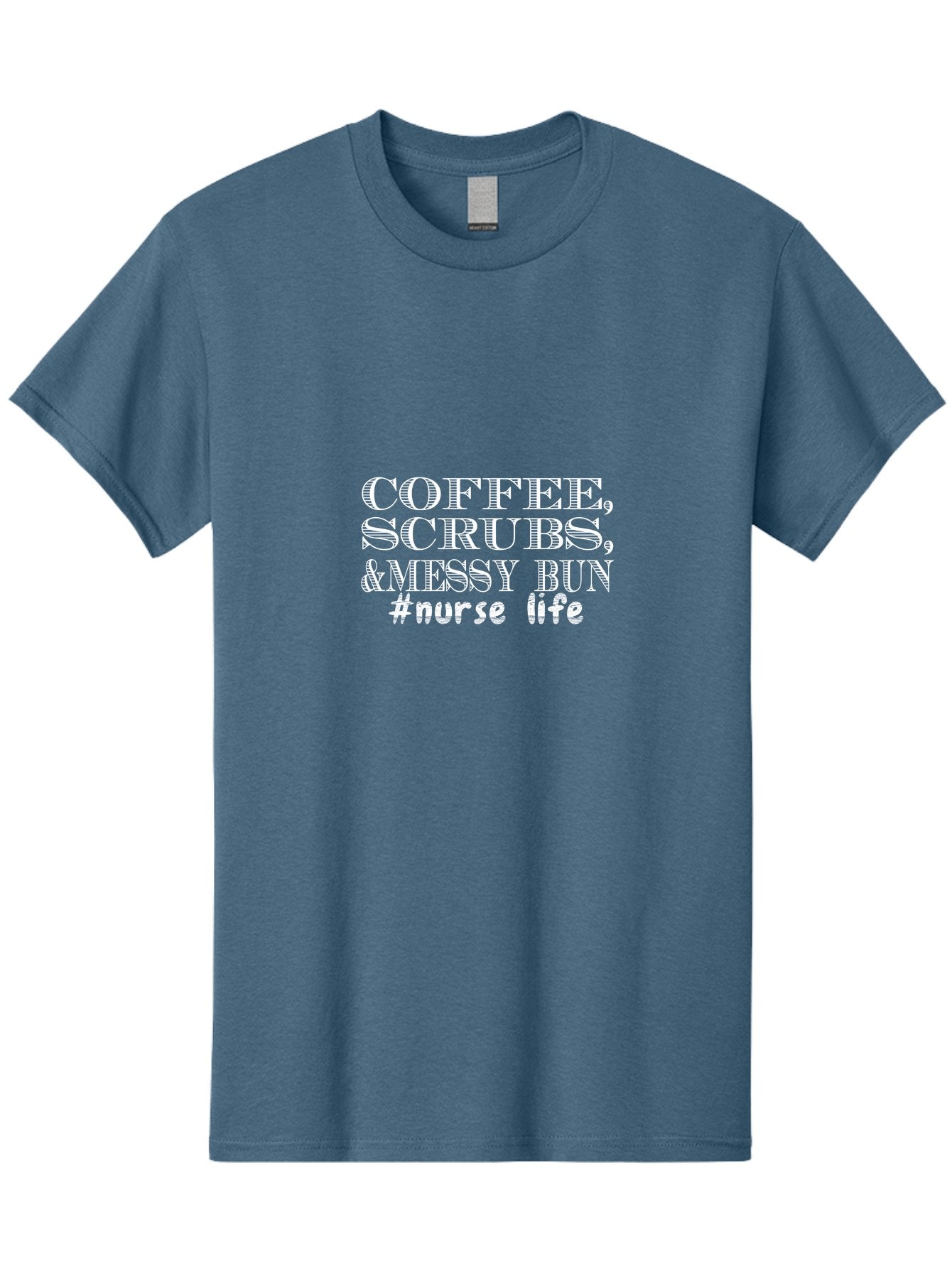 Coffee Scrubs &Messy Bun Men'S Graphic Tee, 100% Cotton, Comfortable Casual Summer Wear, Machine Washable, Nurse Life, Coffee Culture, Medical Profession, Healthcare Workers, Nursing Humor, Hospital Life, Medical Scrubs, Messy Bun Hairstyle Aae204