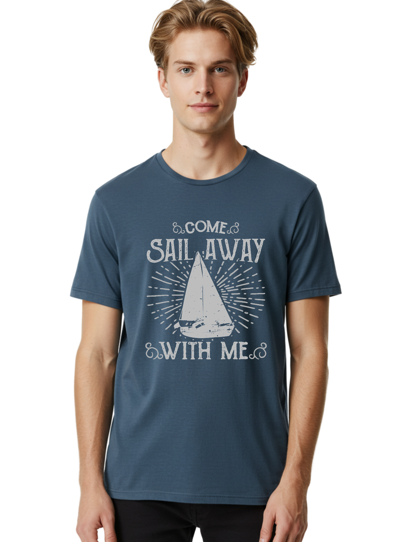 Come Sail Away -Women Men'S Graphic Tee, 100% Cotton, Comfortable Casual Summer Wear, Machine Washable, Sailboat Graphic, Nautical Theme, Inspirational Quote, Vintage Design, Sailing Adventure, Ocean Getaway, Relaxing Atmosphere, Retro Style Aae205 21