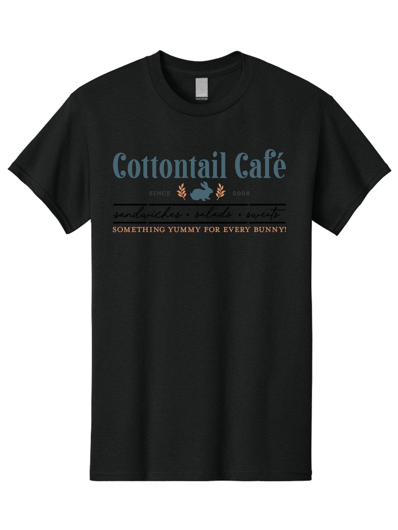 Cottontail Cafe Men'S Graphic Tee, 100% Cotton, Comfortable Casual Summer Wear, Machine Washable, Cafe Menu, Sandwiches, Salads, Sweets, Cottontail, Rabbit, Bistro, Dining, Restaurant, Food, Treats, Yummy, Bunny Aae206