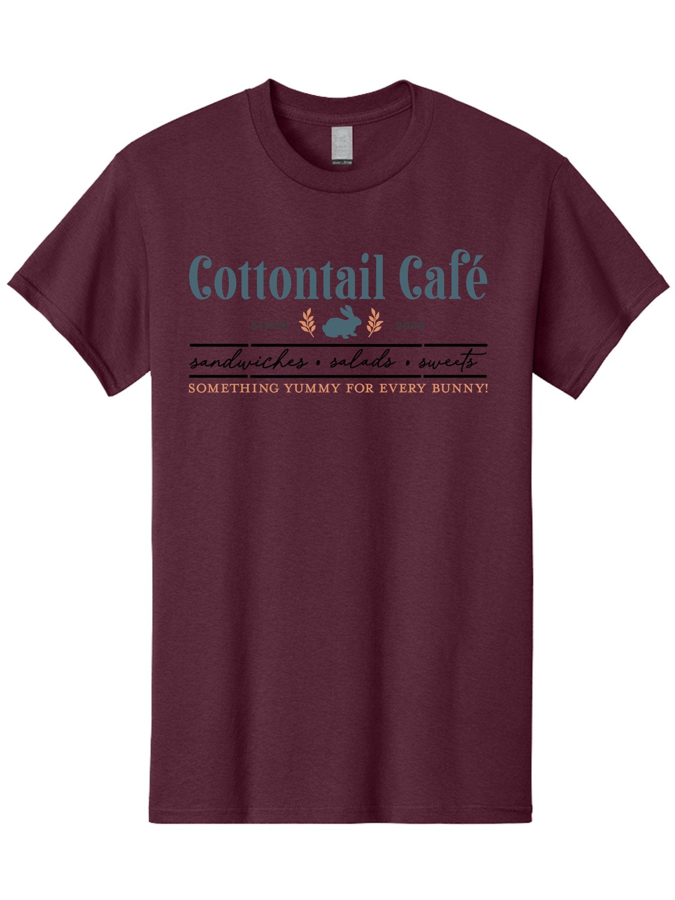 Cottontail Cafe Men'S Graphic Tee, 100% Cotton, Comfortable Casual Summer Wear, Machine Washable, Cafe Menu, Sandwiches, Salads, Sweets, Cottontail, Rabbit, Bistro, Dining, Restaurant, Food, Treats, Yummy, Bunny Aae206 5
