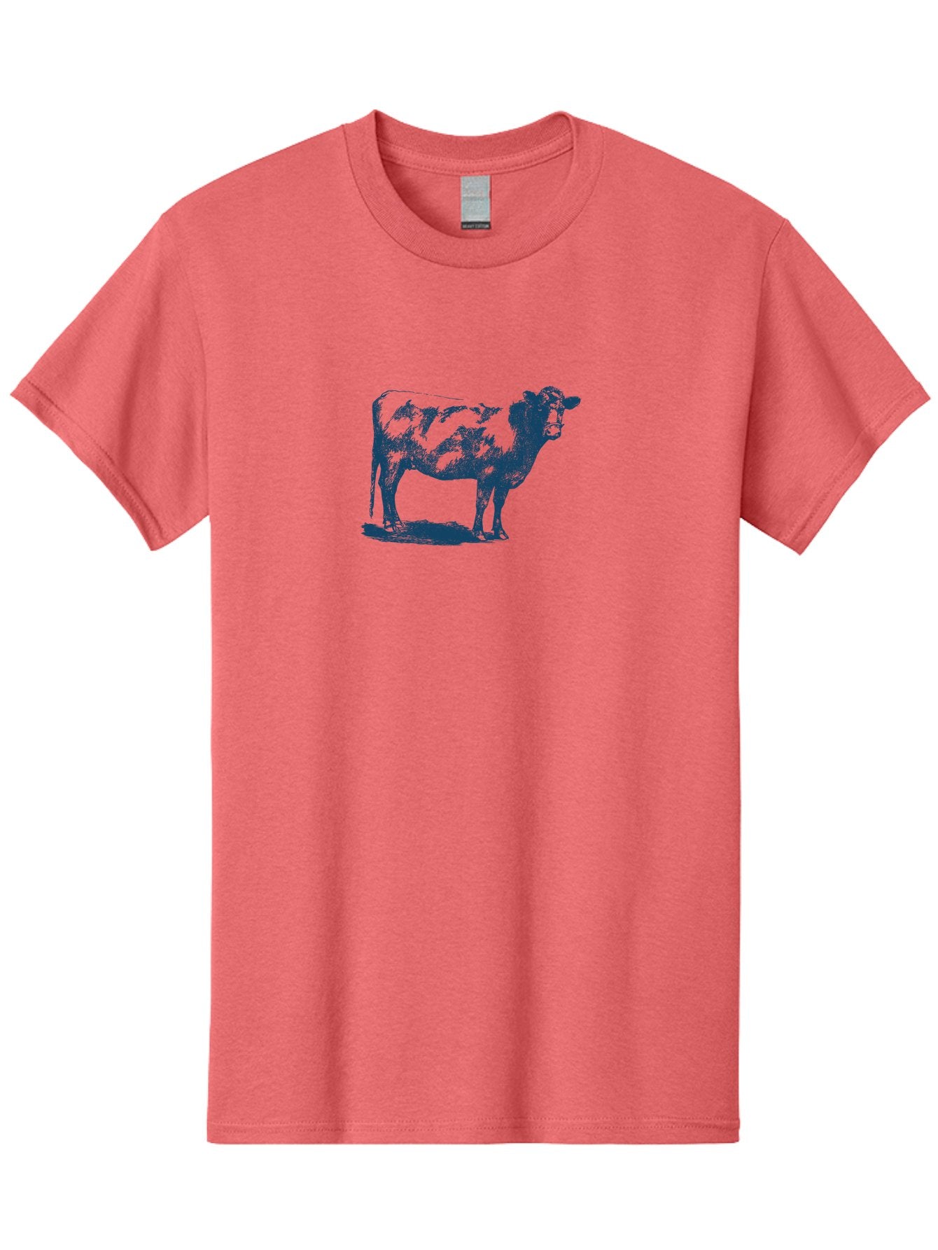 Country Cow Classic Men'S Graphic Tee, 100% Cotton, Comfortable Casual Summer Wear, Machine Washable, Cow Standing, Livestock Illustration, Agricultural Graphics, Farm Animal Art, Monochrome Cow, Rustic Design, Simple Graphics, Country Charm, Aae207