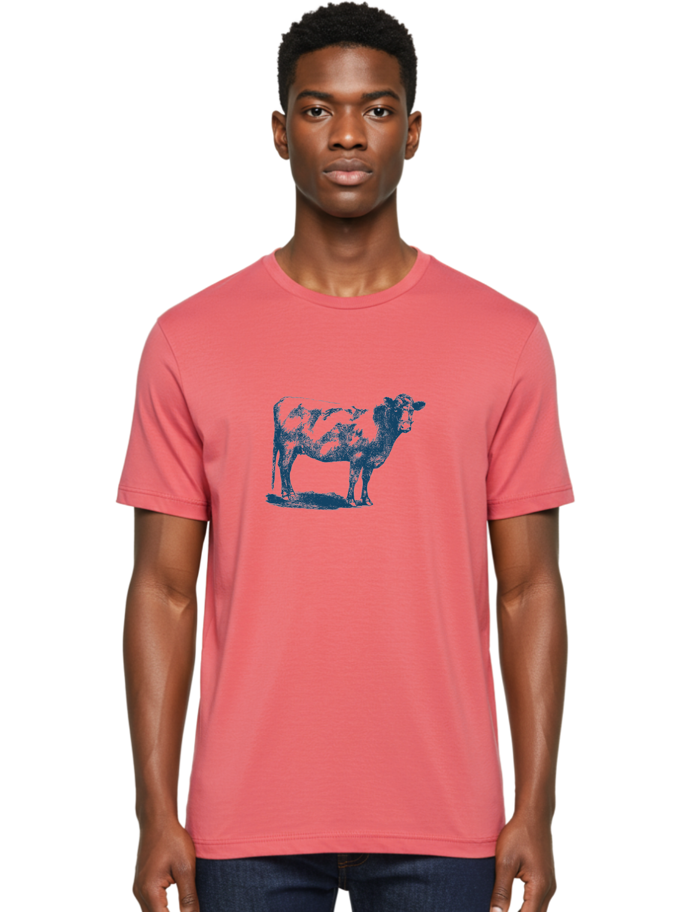 Country Cow Classic Men'S Graphic Tee, 100% Cotton, Comfortable Casual Summer Wear, Machine Washable, Cow Standing, Livestock Illustration, Agricultural Graphics, Farm Animal Art, Monochrome Cow, Rustic Design, Simple Graphics, Country Charm, Aae207 22