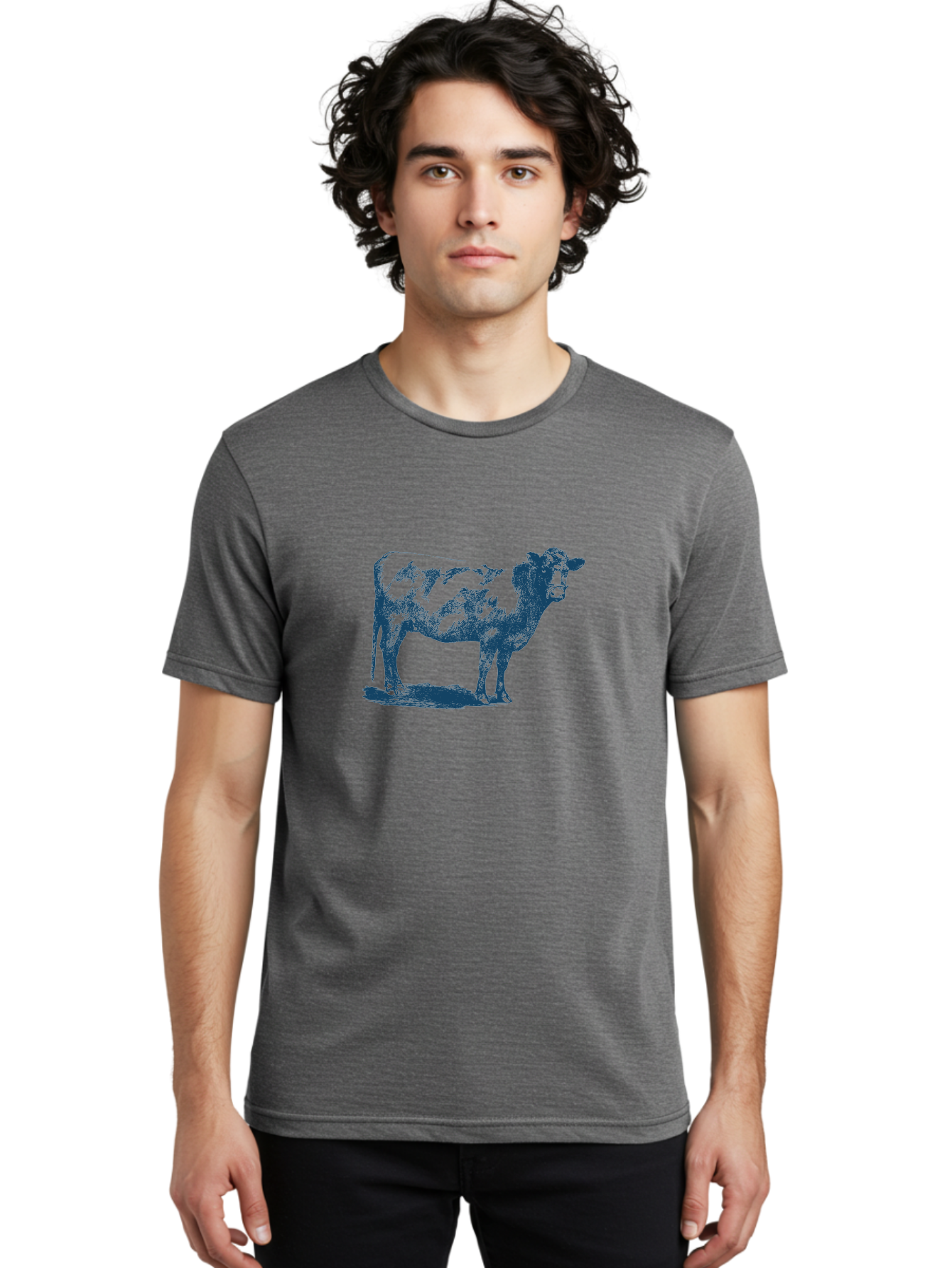 Country Cow Classic Men'S Graphic Tee, 100% Cotton, Comfortable Casual Summer Wear, Machine Washable, Cow Standing, Livestock Illustration, Agricultural Graphics, Farm Animal Art, Monochrome Cow, Rustic Design, Simple Graphics, Country Charm, Aae207 30