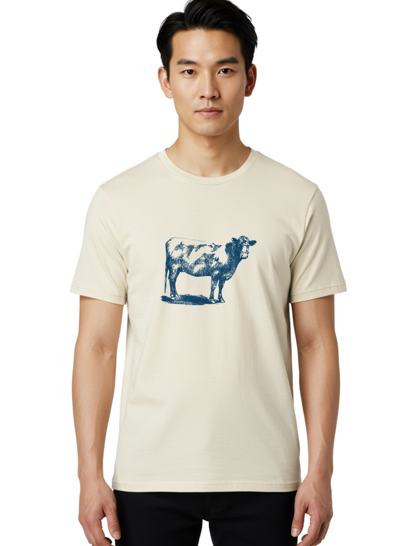 Country Cow Classic Men'S Graphic Tee, 100% Cotton, Comfortable Casual Summer Wear, Machine Washable, Cow Standing, Livestock Illustration, Agricultural Graphics, Farm Animal Art, Monochrome Cow, Rustic Design, Simple Graphics, Country Charm, Aae207 6
