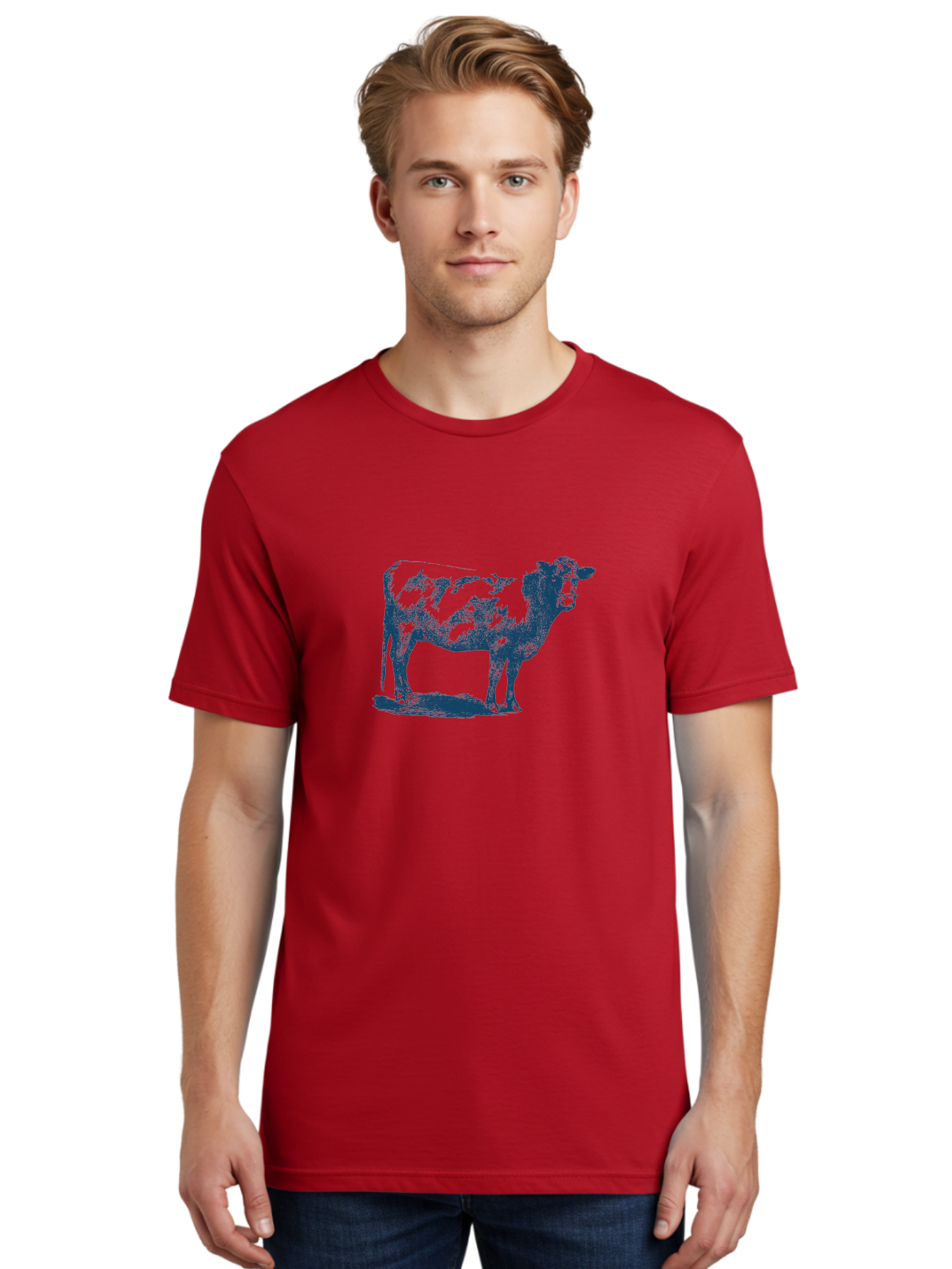 Country Cow Classic Men'S Graphic Tee, 100% Cotton, Comfortable Casual Summer Wear, Machine Washable, Cow Standing, Livestock Illustration, Agricultural Graphics, Farm Animal Art, Monochrome Cow, Rustic Design, Simple Graphics, Country Charm, Aae207 20