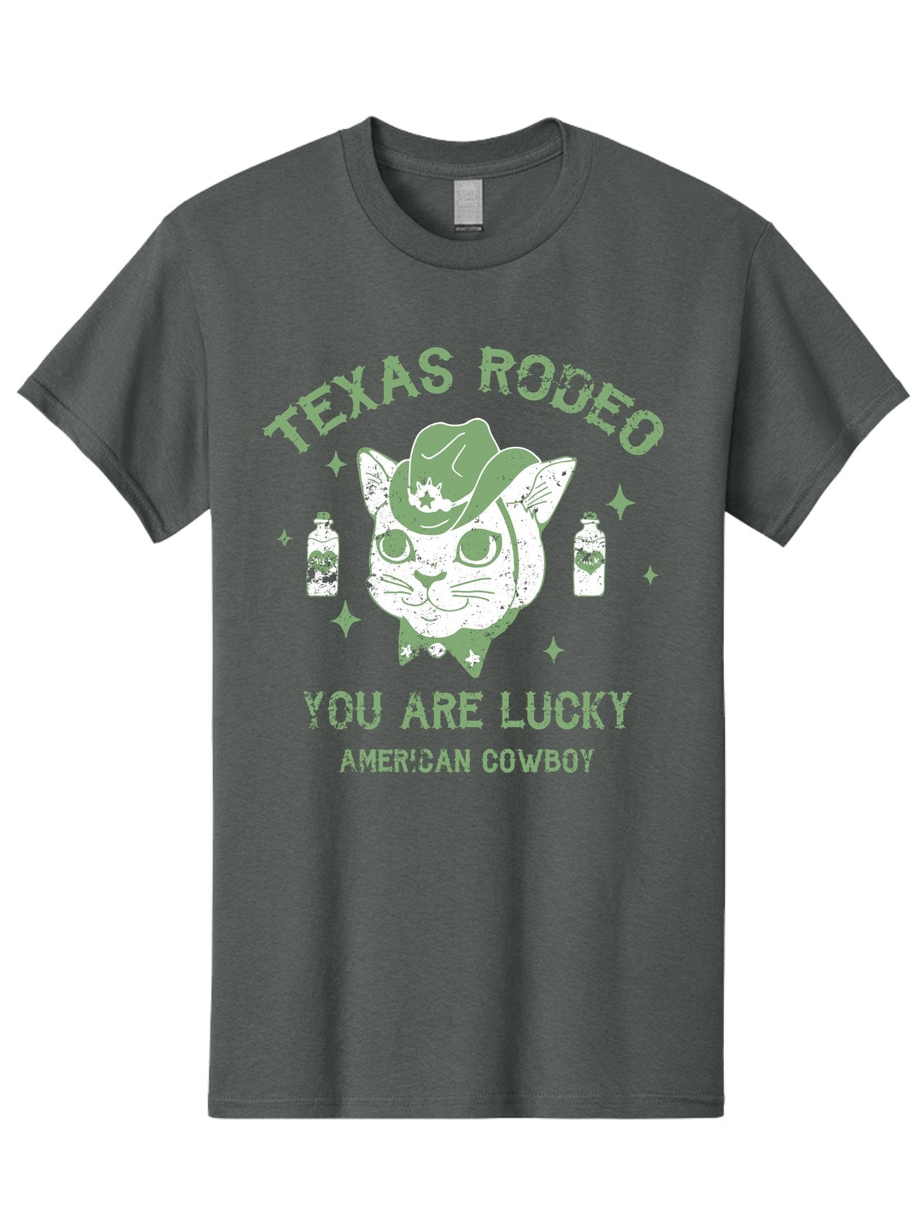 Cowboy Men'S Graphic Tee, 100% Cotton, Comfortable Casual Summer Wear, Machine Washable, Cowboy Cat, Western Wear, Texas Rodeo, Lucky Charm, American Cowboy, Feline Cowboy, Country Style, Cowboy Hat, Star Motif, Whiskey Bottles, Retro Vibe, Aae208 13