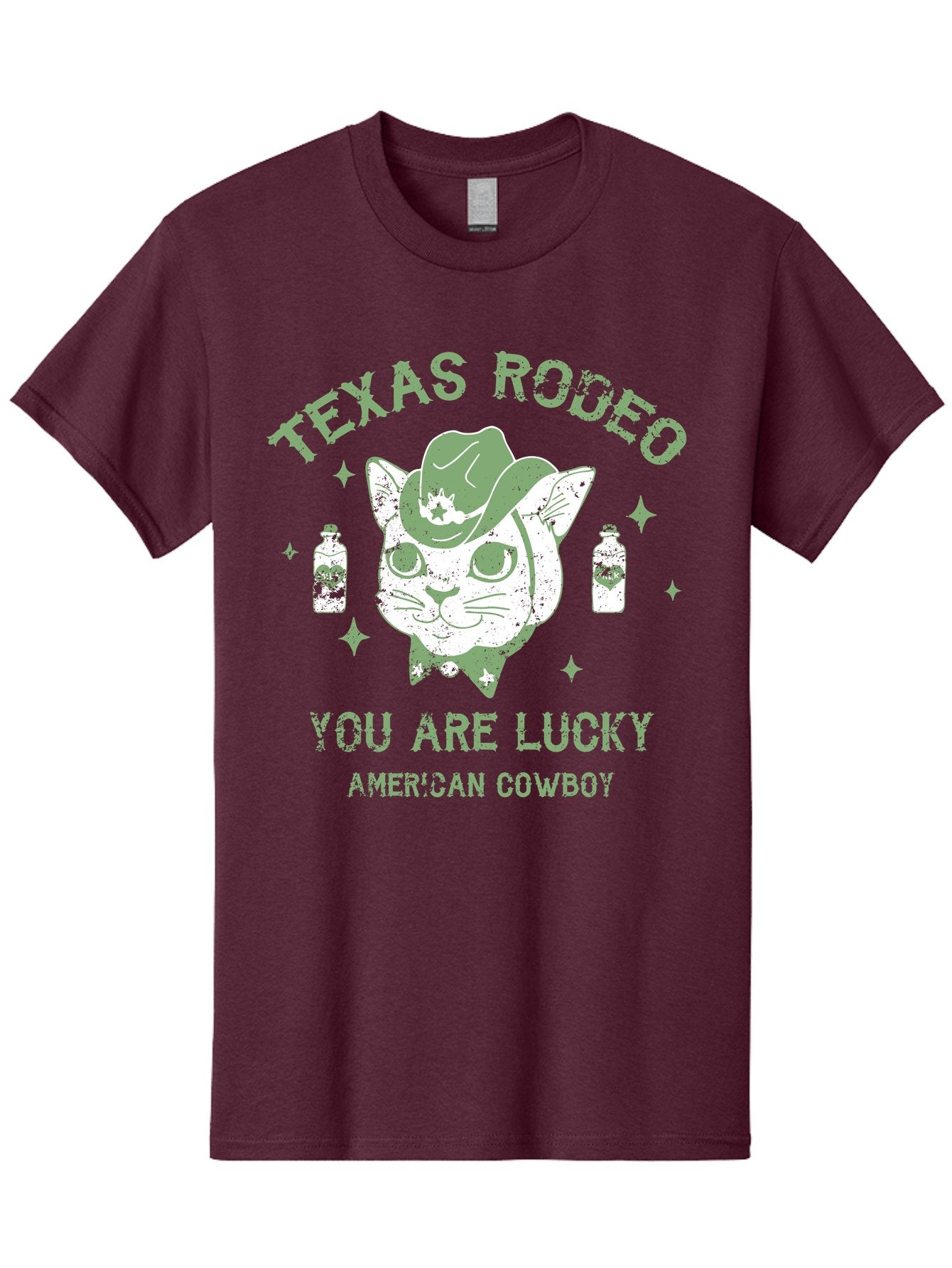 Cowboy Men'S Graphic Tee, 100% Cotton, Comfortable Casual Summer Wear, Machine Washable, Cowboy Cat, Western Wear, Texas Rodeo, Lucky Charm, American Cowboy, Feline Cowboy, Country Style, Cowboy Hat, Star Motif, Whiskey Bottles, Retro Vibe, Aae208 7
