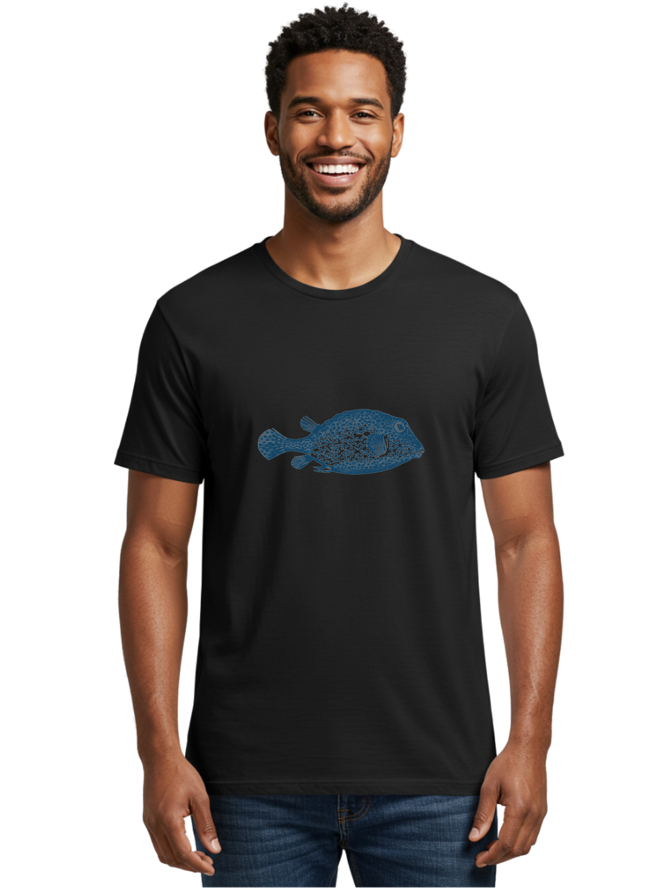 Cragfish Men'S Graphic Tee, 100% Cotton, Comfortable Casual Summer Wear, Machine Washable, Blue Fish, Spotted Fish, Marine Life, Ocean Creature, Fish Silhouette, Aquatic Animal, Underwater World, Wildlife Art, Fish Illustration Aae209 30