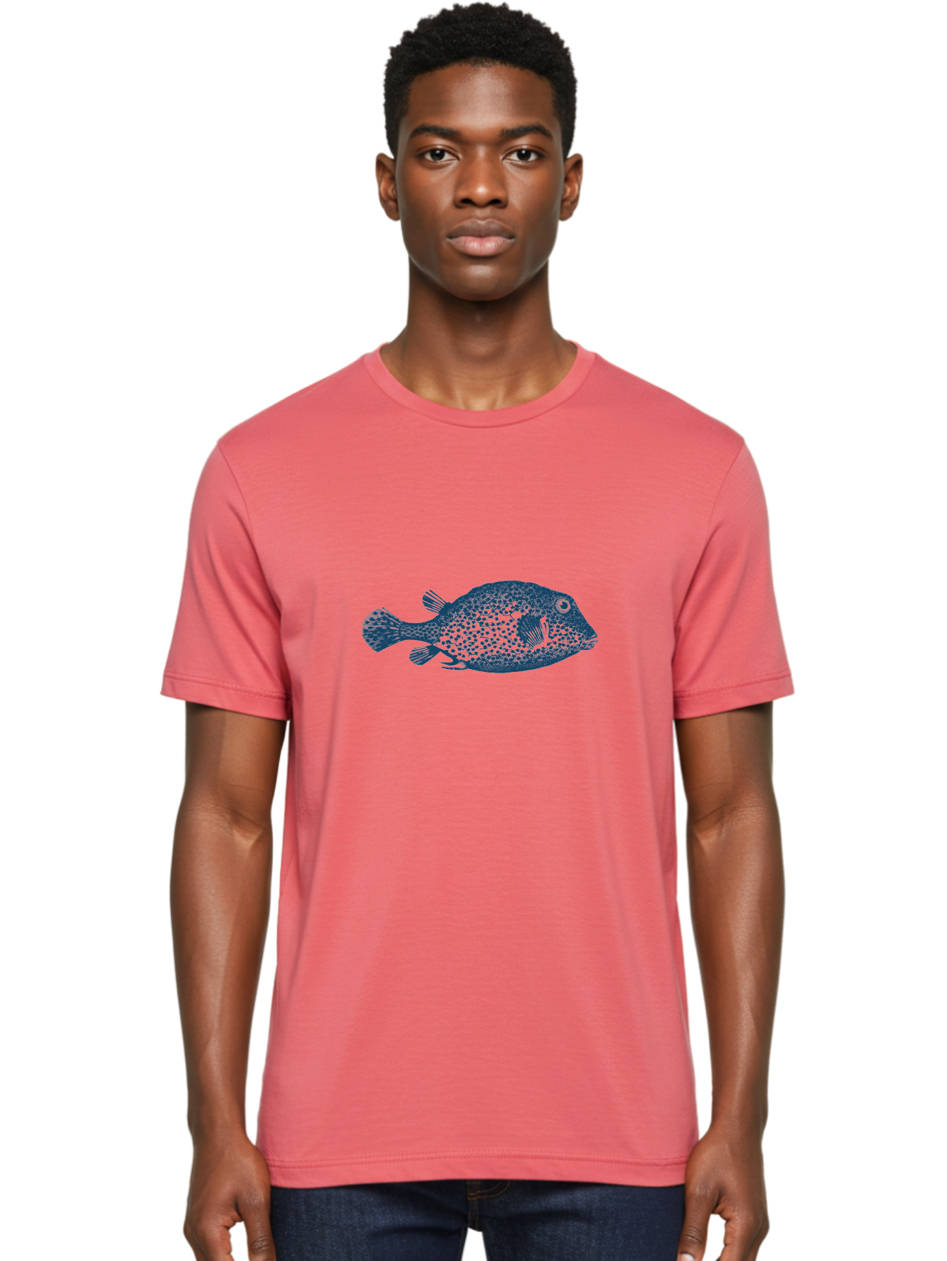 Cragfish Men'S Graphic Tee, 100% Cotton, Comfortable Casual Summer Wear, Machine Washable, Blue Fish, Spotted Fish, Marine Life, Ocean Creature, Fish Silhouette, Aquatic Animal, Underwater World, Wildlife Art, Fish Illustration Aae209 4