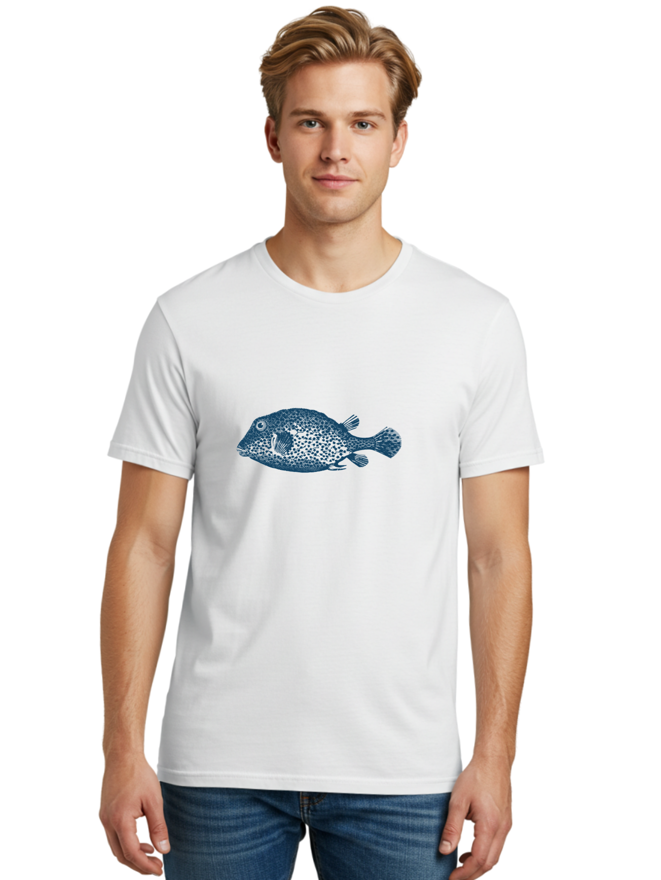 Cragfish 2 Men'S Graphic Tee, 100% Cotton, Comfortable Casual Summer Wear, Machine Washable, Stylized Fish, Blue Fish Graphic, Spotted Fish, Ocean Creature, Aquatic Life, Digital Art, Marine Animal Aae210 4