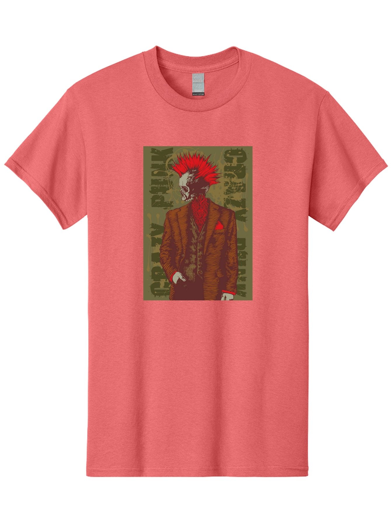 Crazy Punk Men'S Graphic Tee, 100% Cotton, Comfortable Casual Summer Wear, Machine Washable, Punk Rock Skeleton, Spiky Red Hair, Brown Suit, Red Pocket Square, Dark Art, Grunge Style, Rock And Roll, Punk Fashion, Edgy Aesthetic Aae212 6